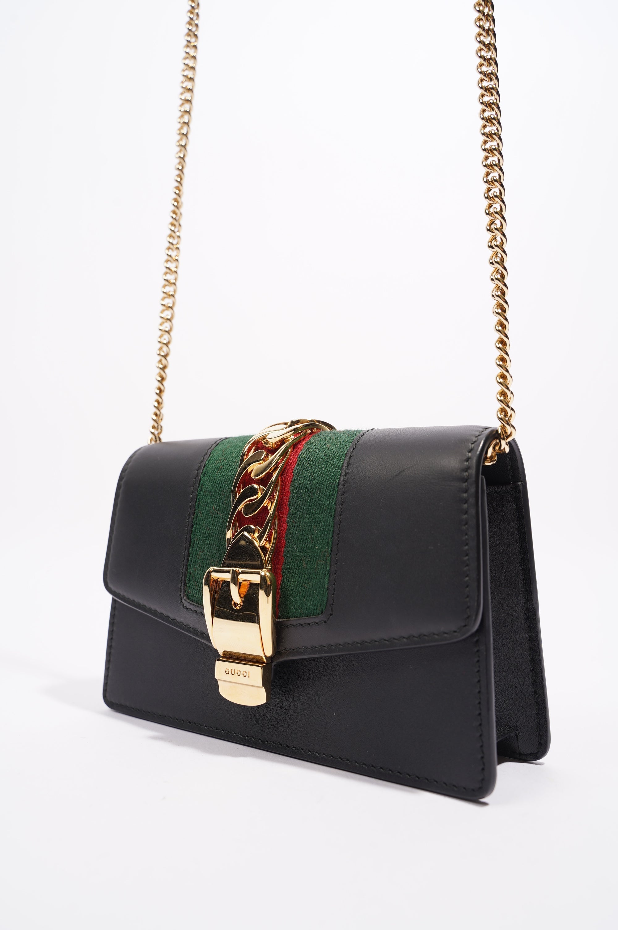 Gucci Womens Sylvie Black / Green / Red Super Mini