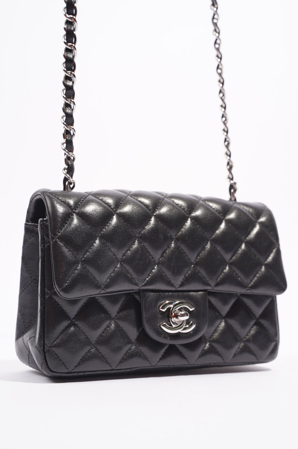 Chanel Womens Lambskin Flap Bag Black Mini