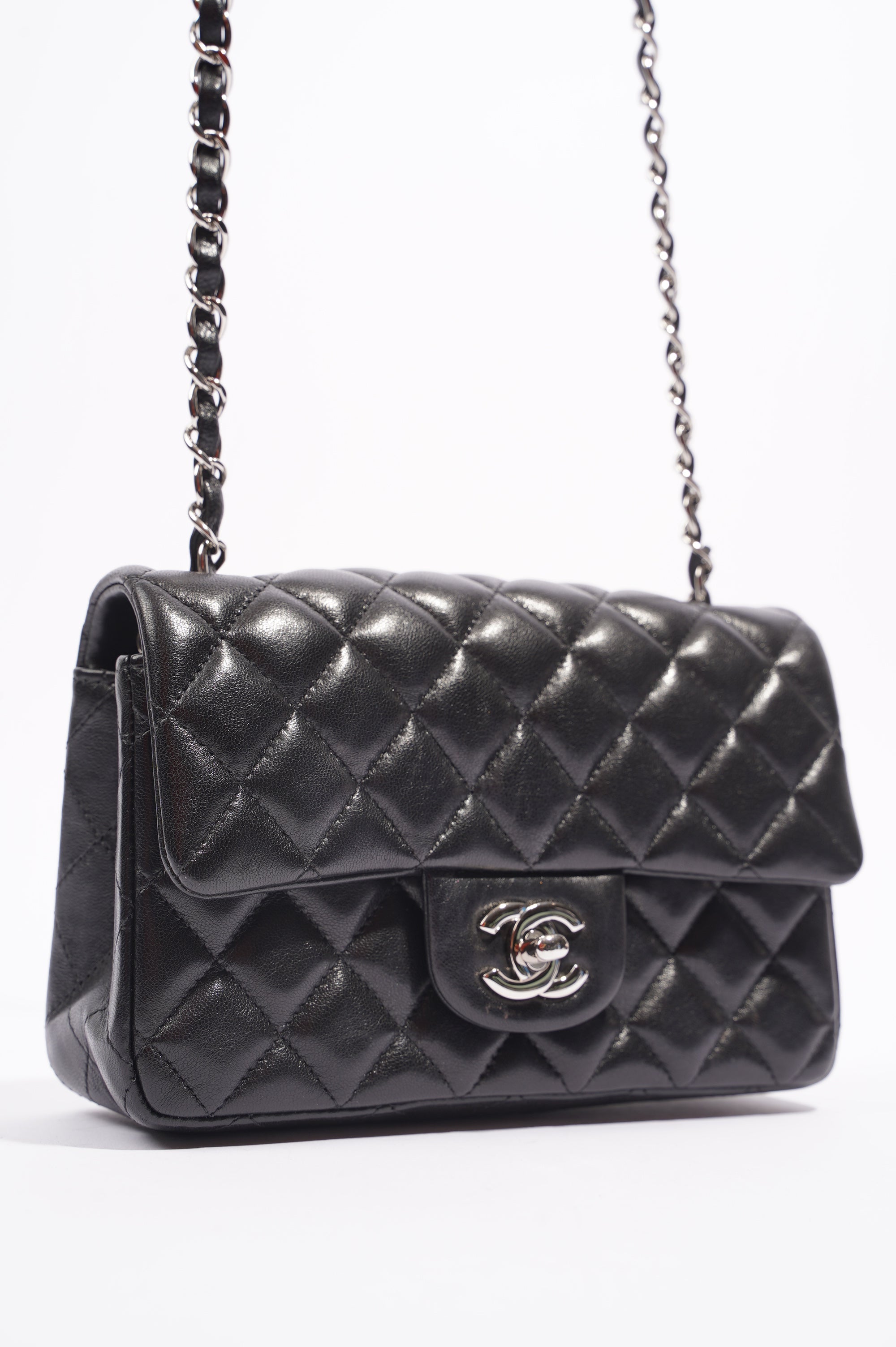 Chanel Womens Lambskin Flap Bag Black Mini