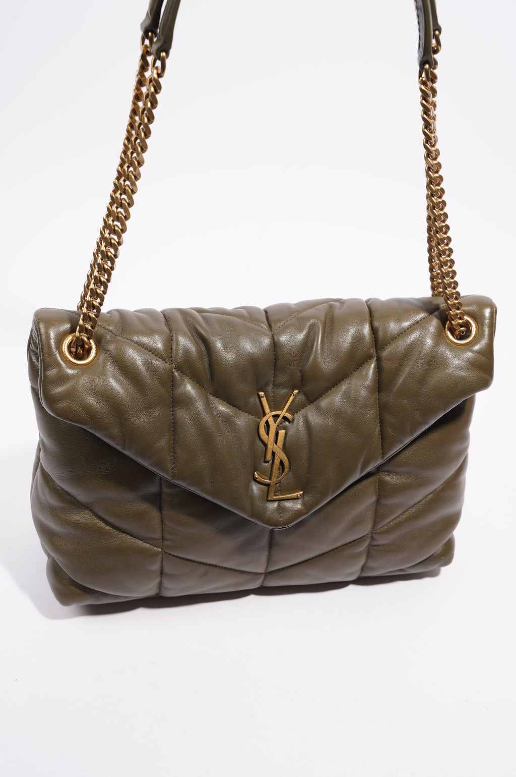 Saint Laurent Womens Lou Lou Puffer Khaki Medium