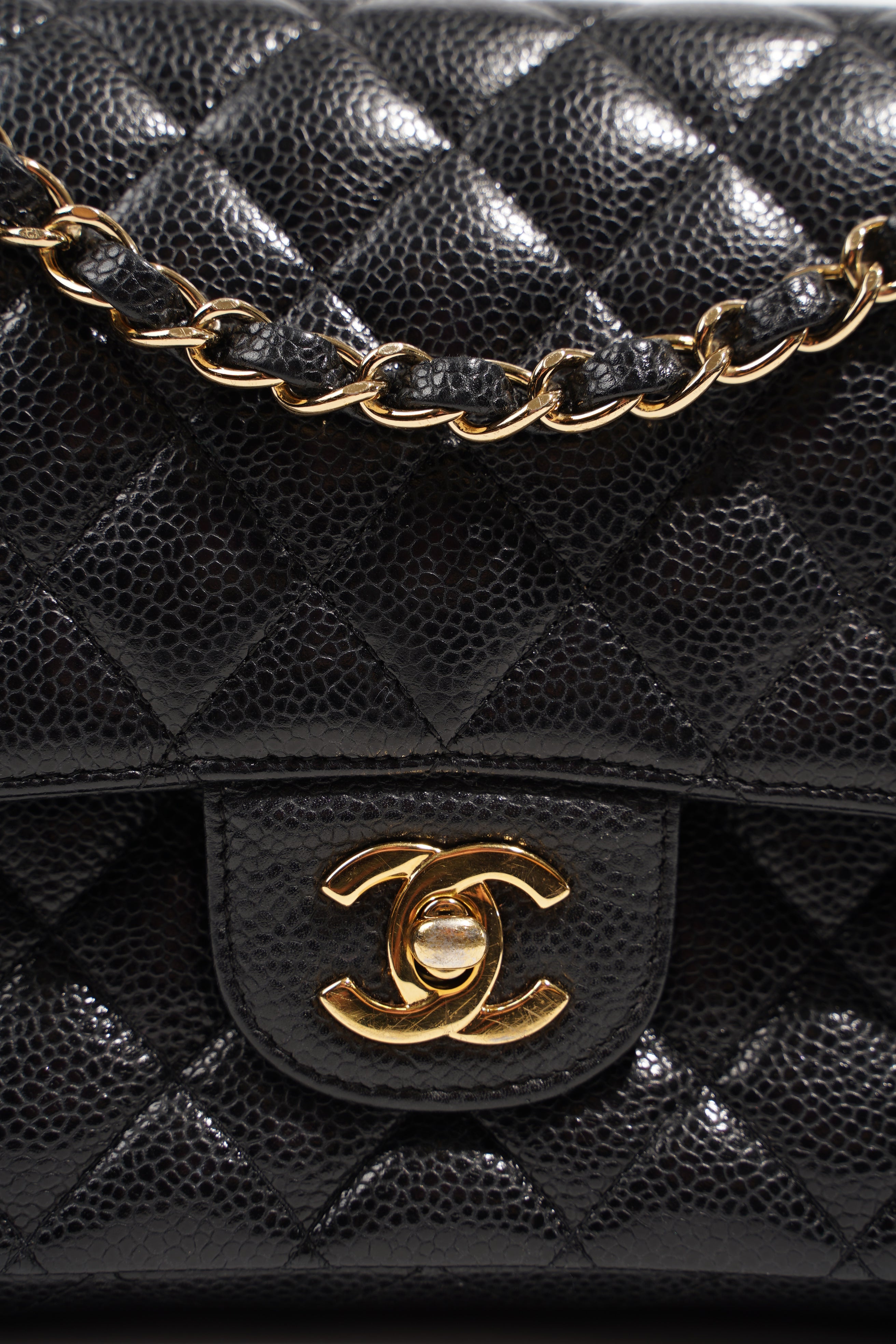 Chanel Womens Classic Flap Black Gold Medium