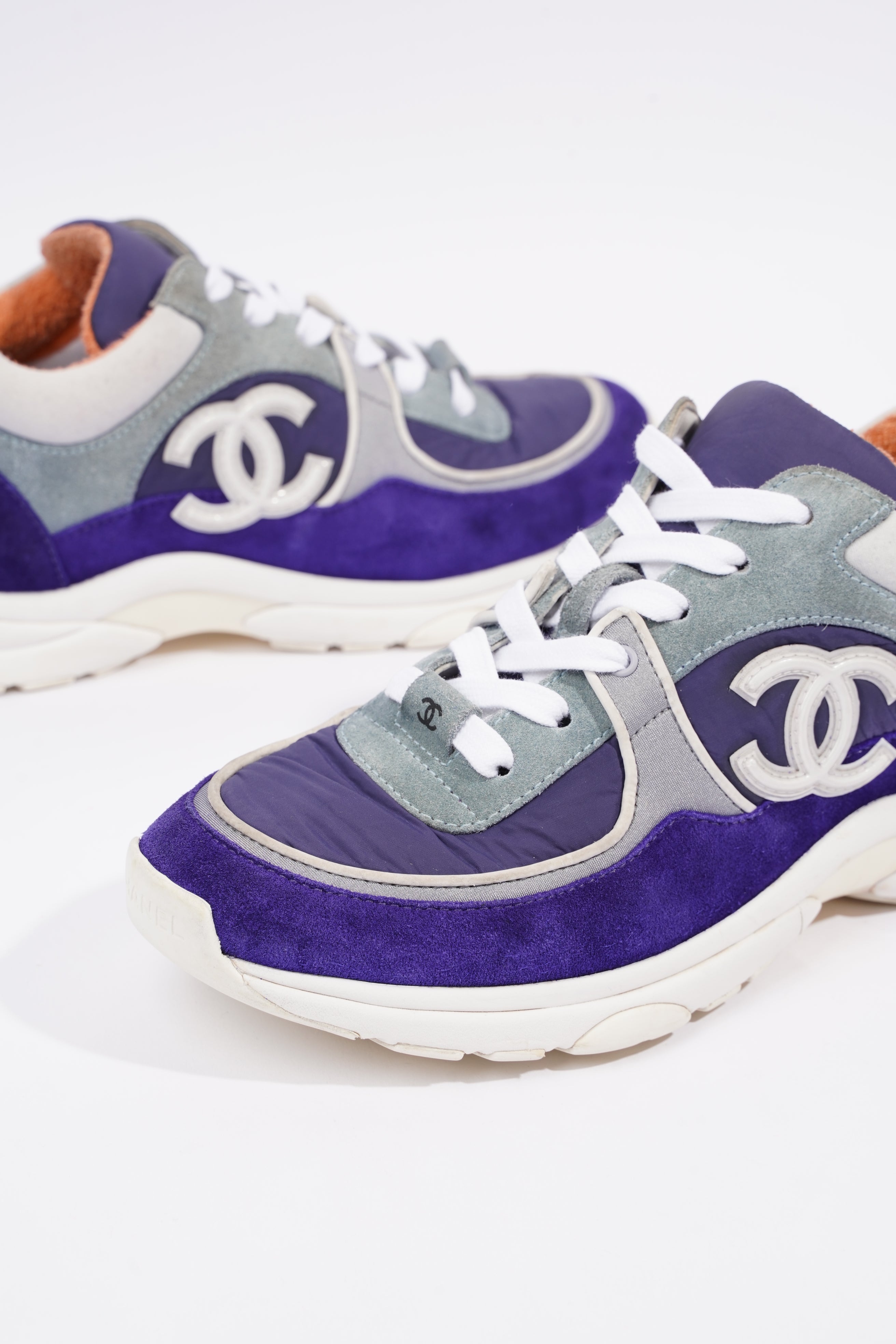 Chanel Womens CC Logo Sneaker Blue / White / Orange EU 39 / UK 6