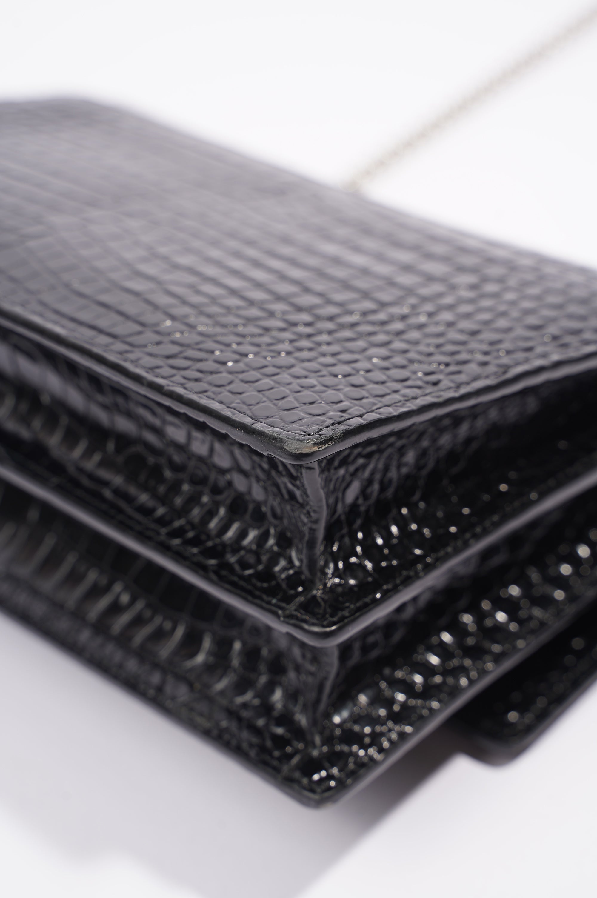 Saint Laurent Womens Sunset Bag Black Croc Medium