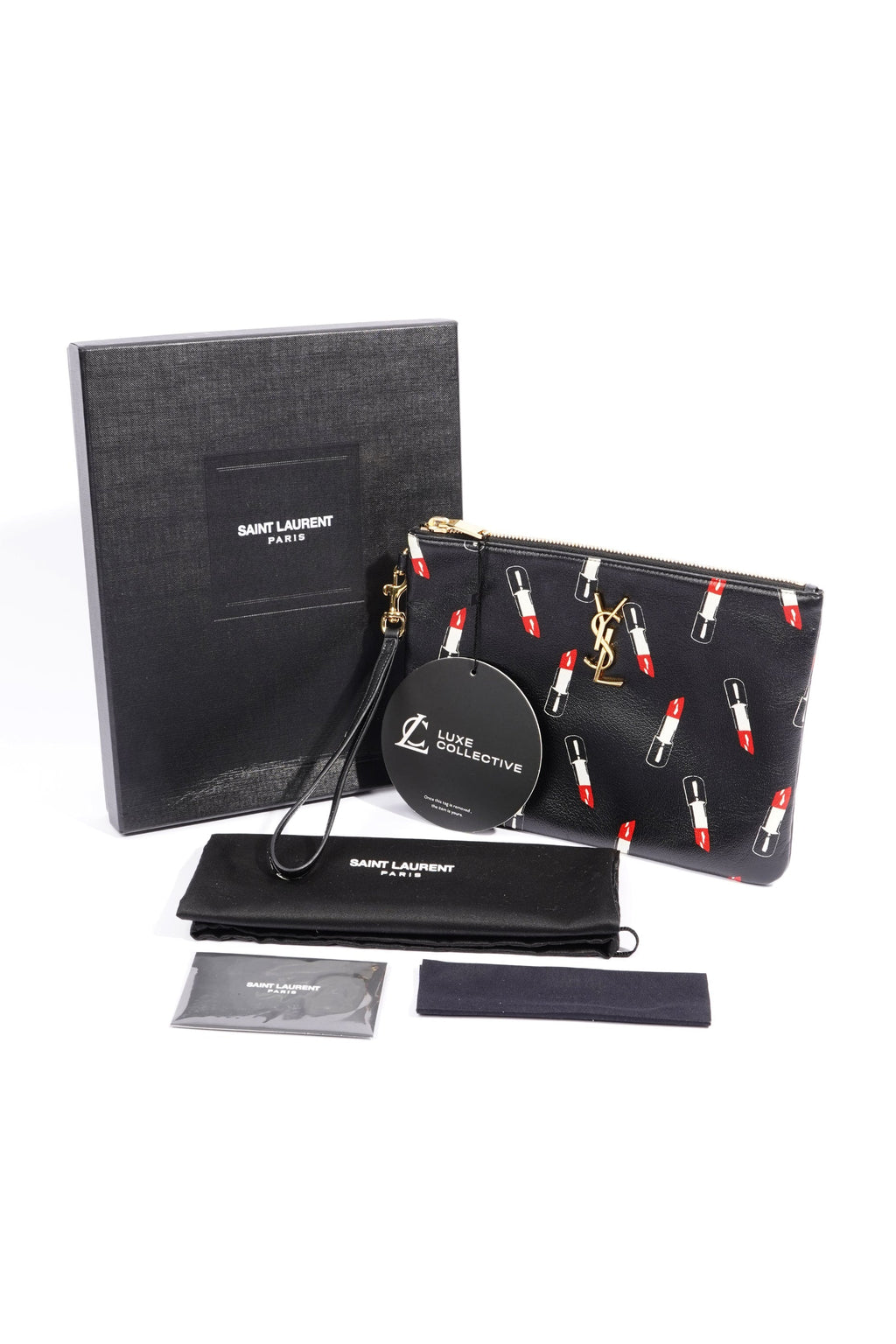 Saint Laurent Womens Lipstick Pouch Black Leather