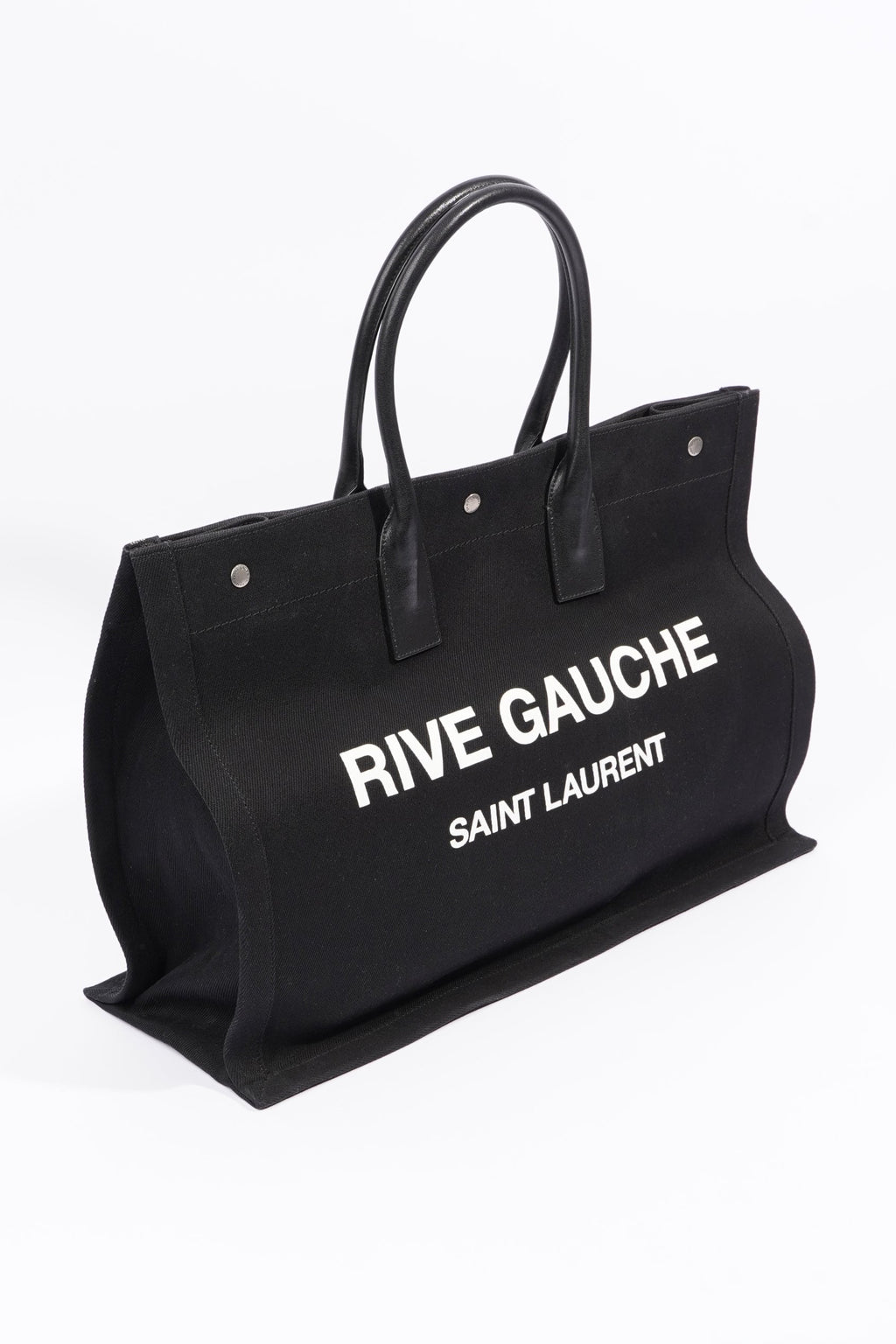 Saint Laurent Womens Rive Gauche Tote Black Canvas Large