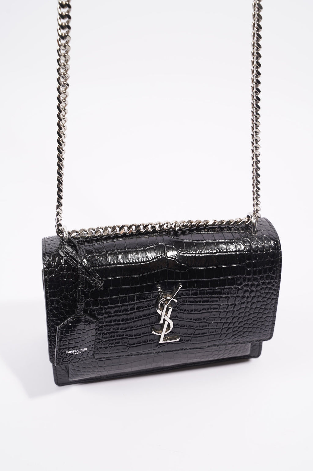 Saint Laurent Womens Sunset Bag Black Croc Medium