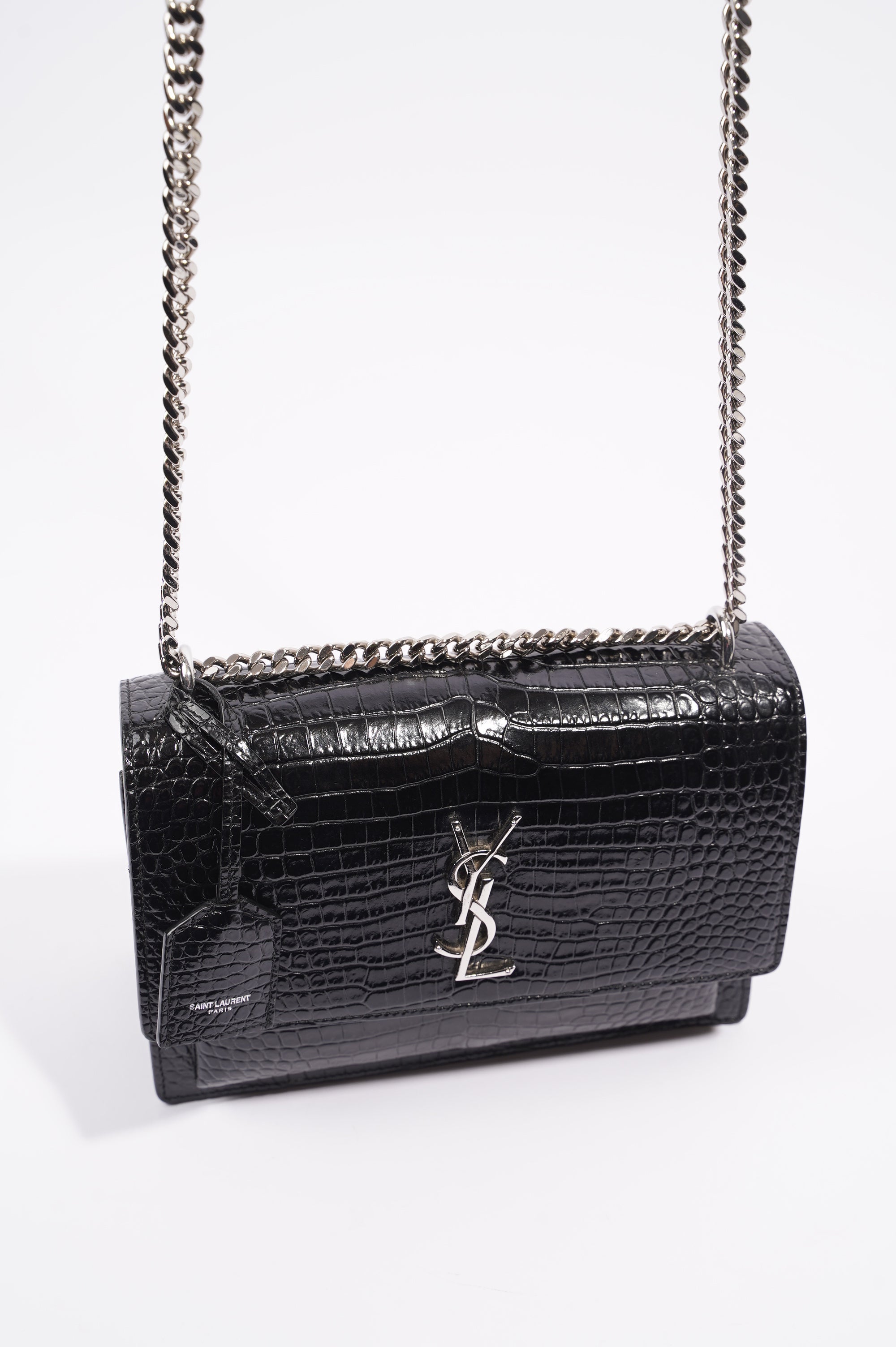 Saint Laurent Womens Sunset Bag Black Croc Medium
