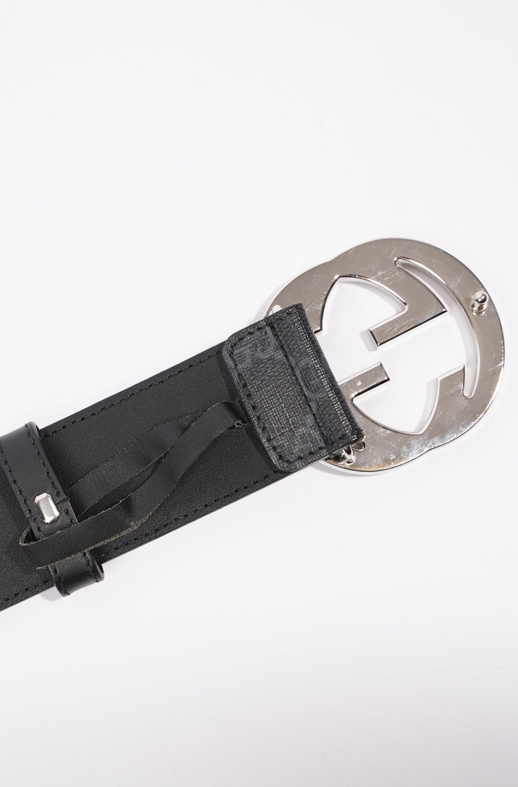 Gucci Mens Interlocking Belt Black / Silver 85-34
