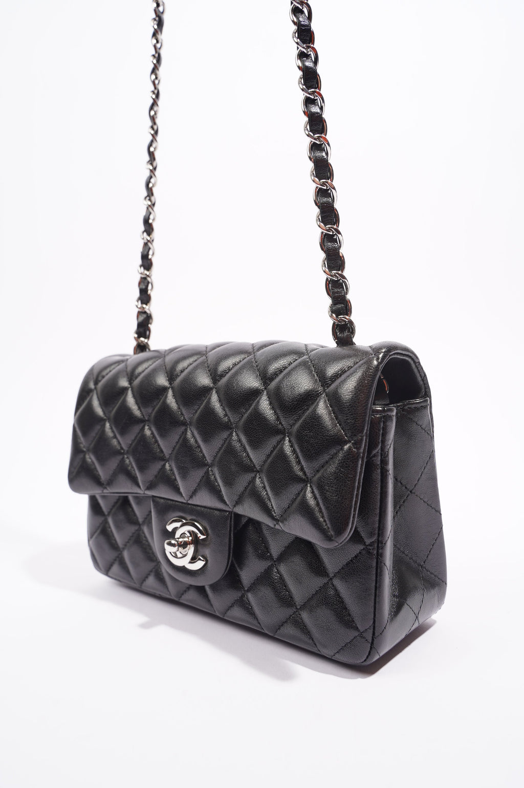 Chanel Womens Lambskin Flap Bag Black Mini