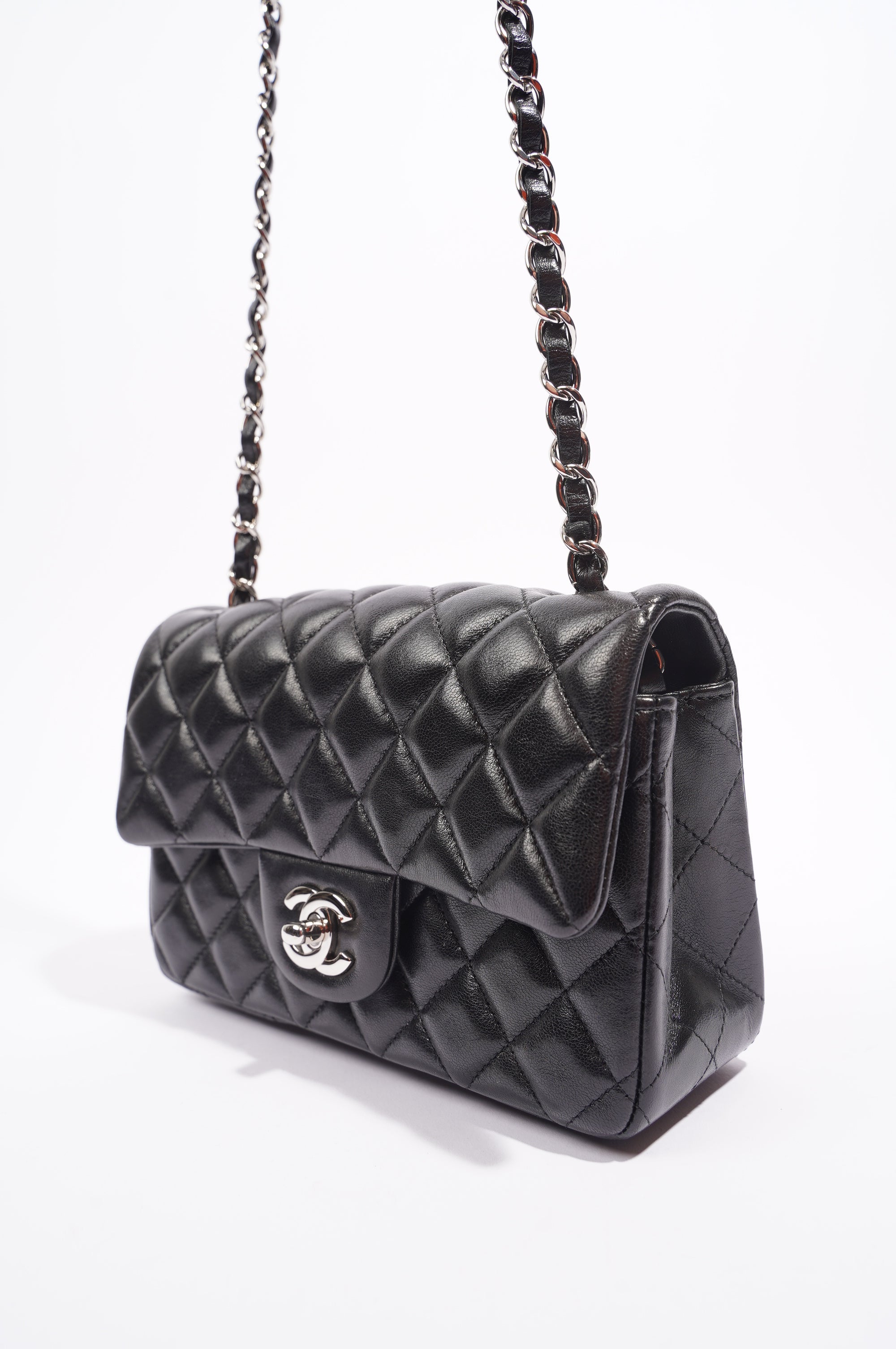 Chanel Womens Lambskin Flap Bag Black Mini