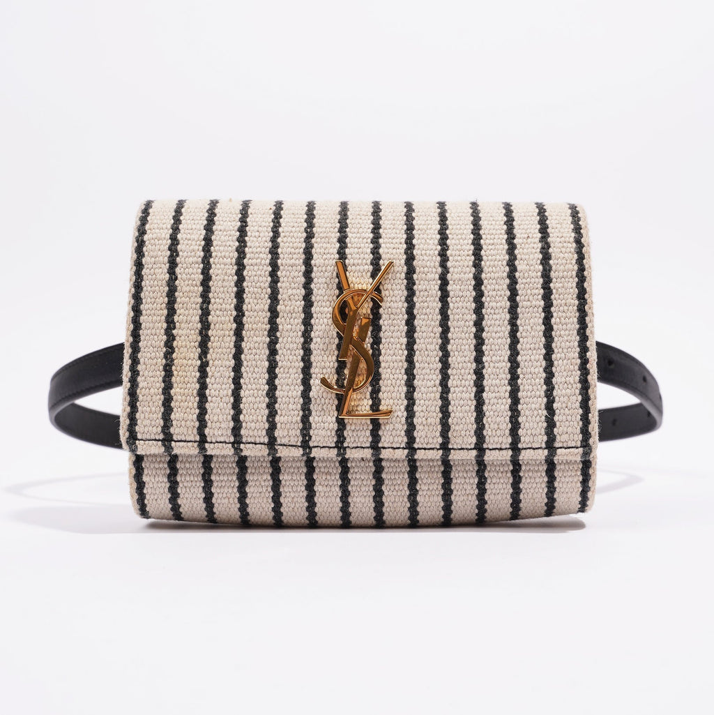 Saint Laurent Womens Kate Belt Bag Cream / Black Canvas Mini