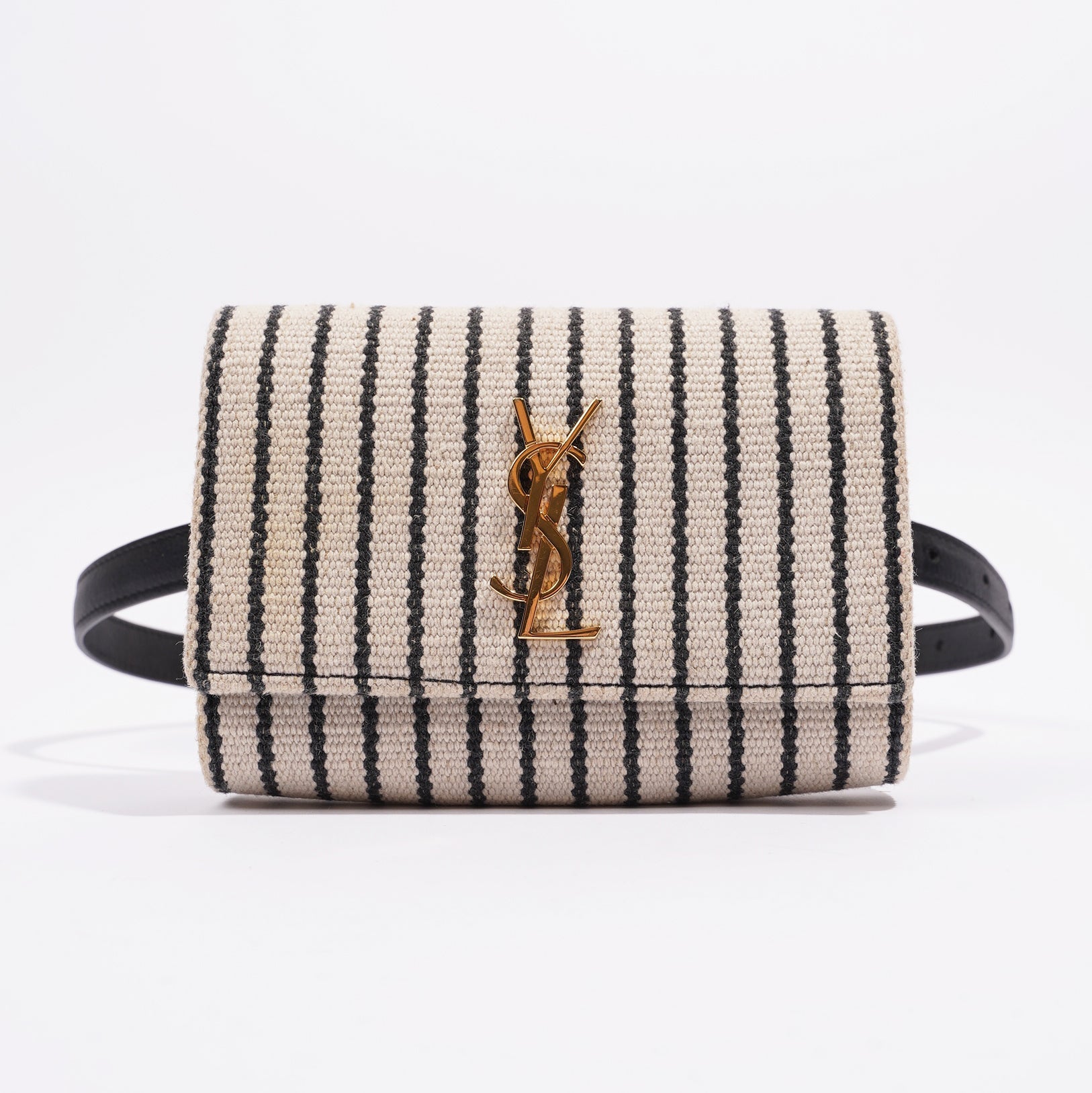 Saint Laurent Womens Kate Belt Bag Cream / Black Canvas Mini