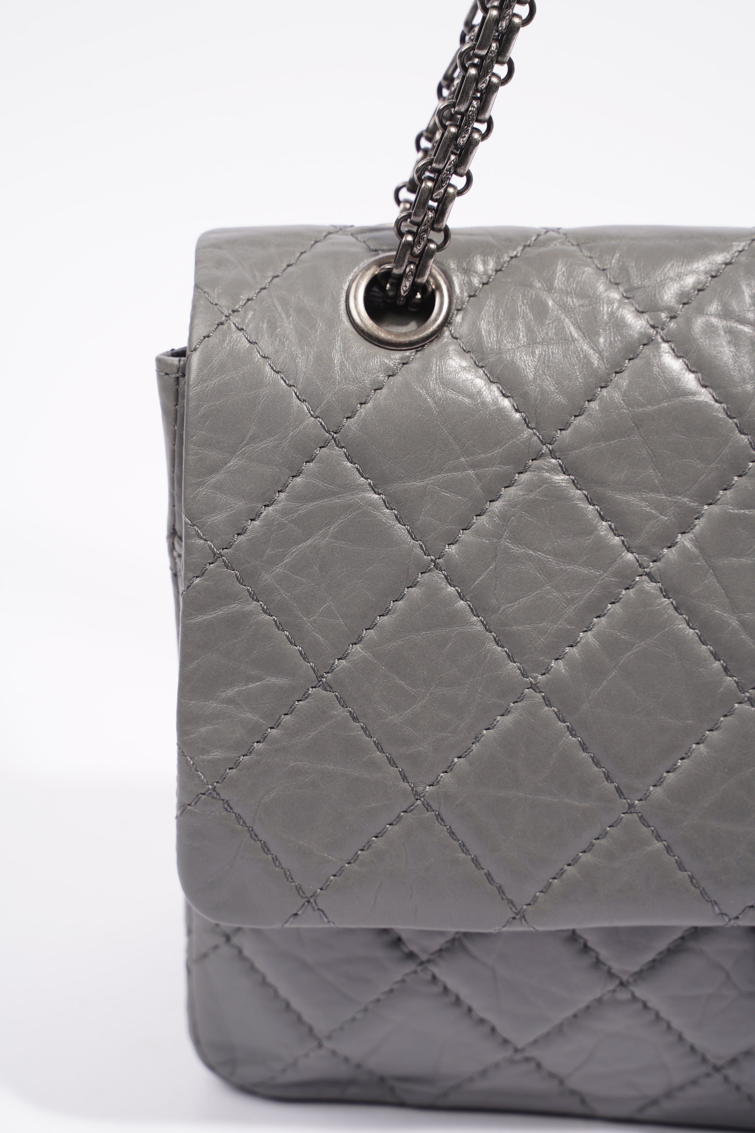 Chanel Womens 2.55 Lambskin Classic Flap Bag Grey