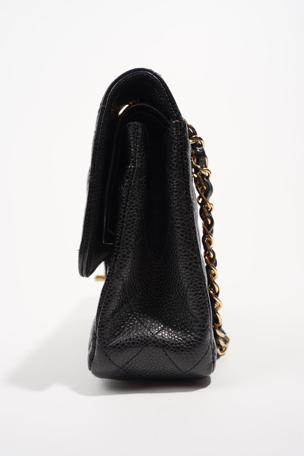 Chanel Womens Classic Flap Black Gold Medium