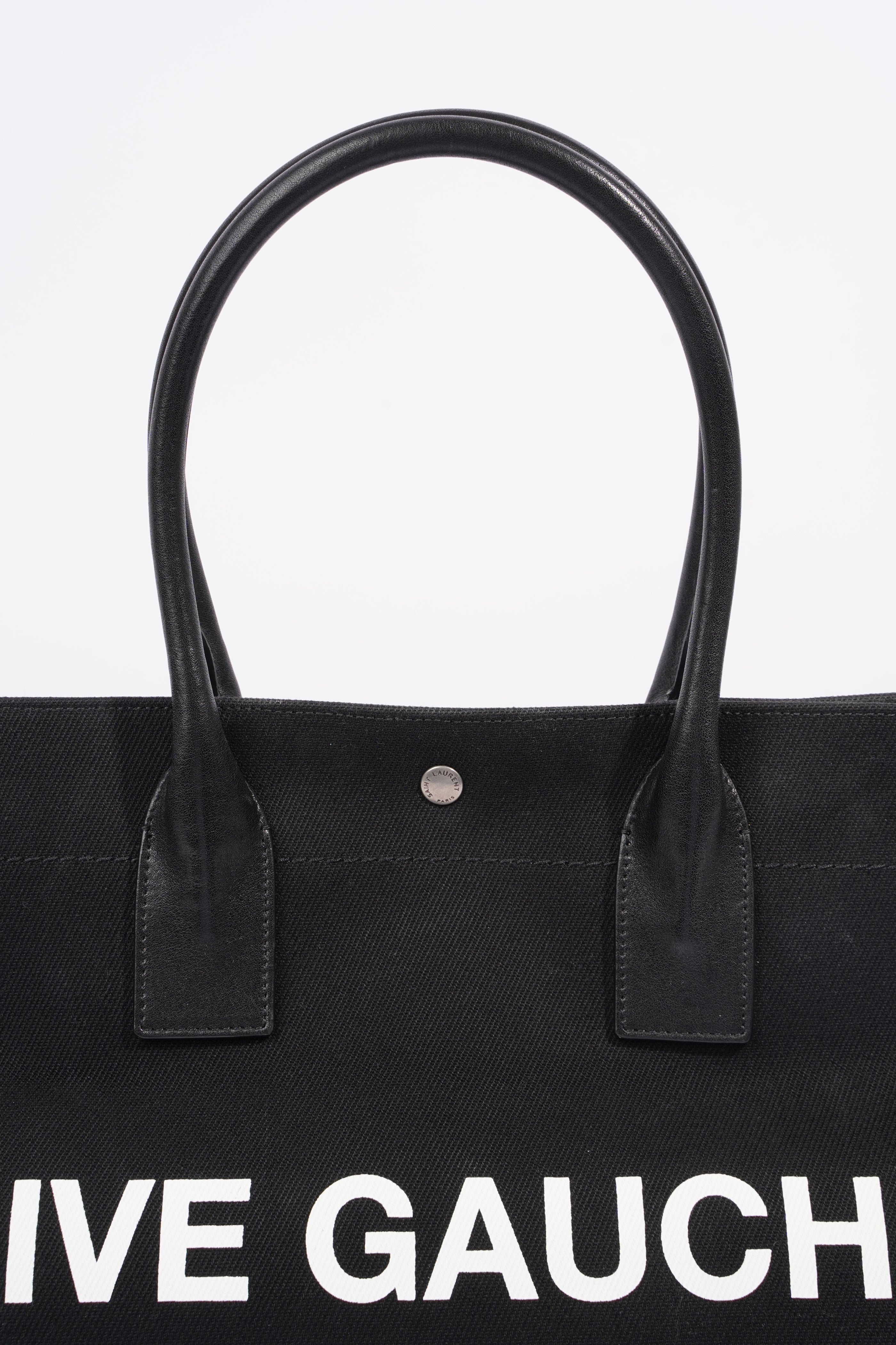 Saint Laurent Womens Rive Gauche Tote Black Canvas Large