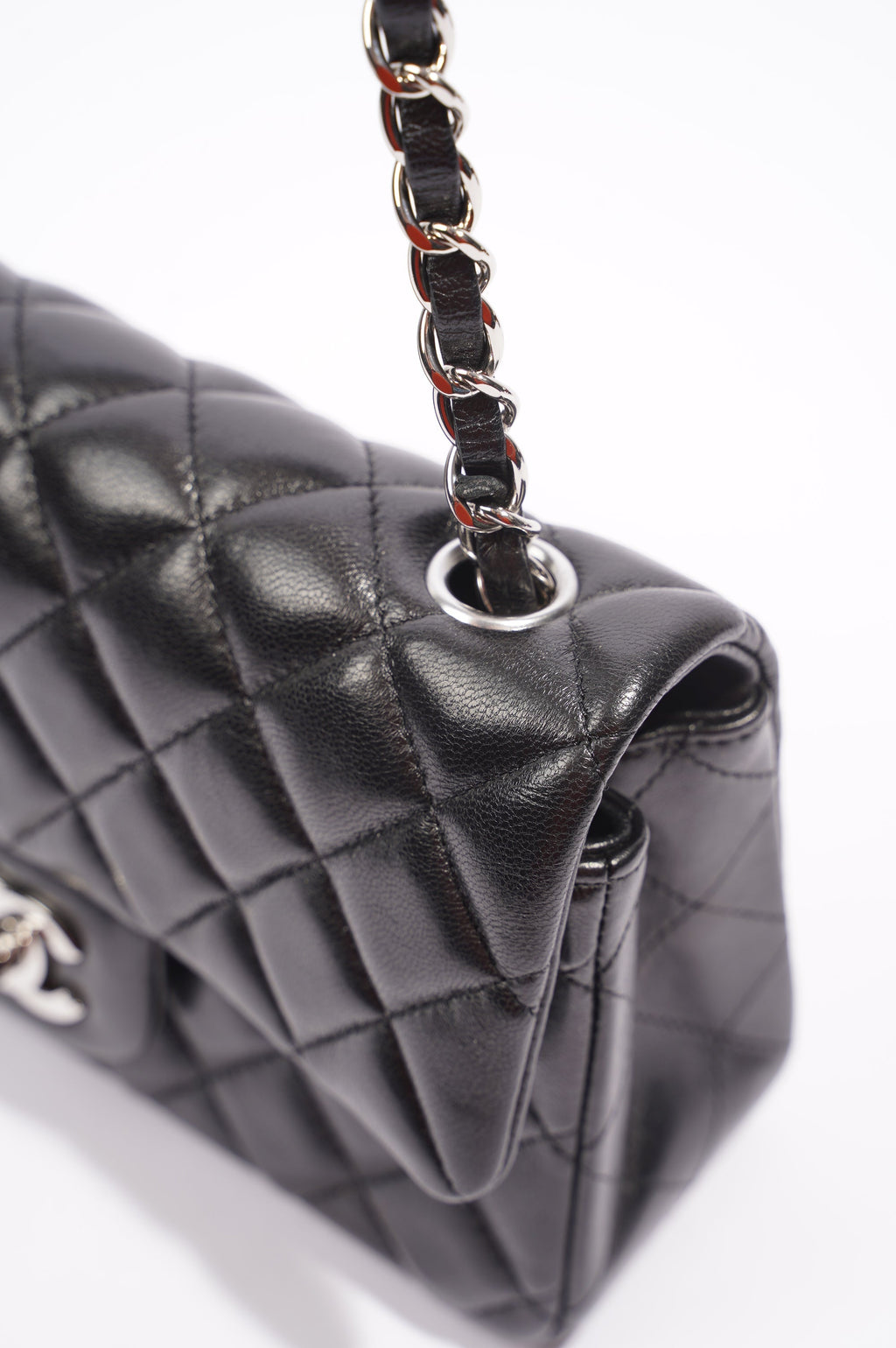 Chanel Womens Lambskin Flap Bag Black Mini