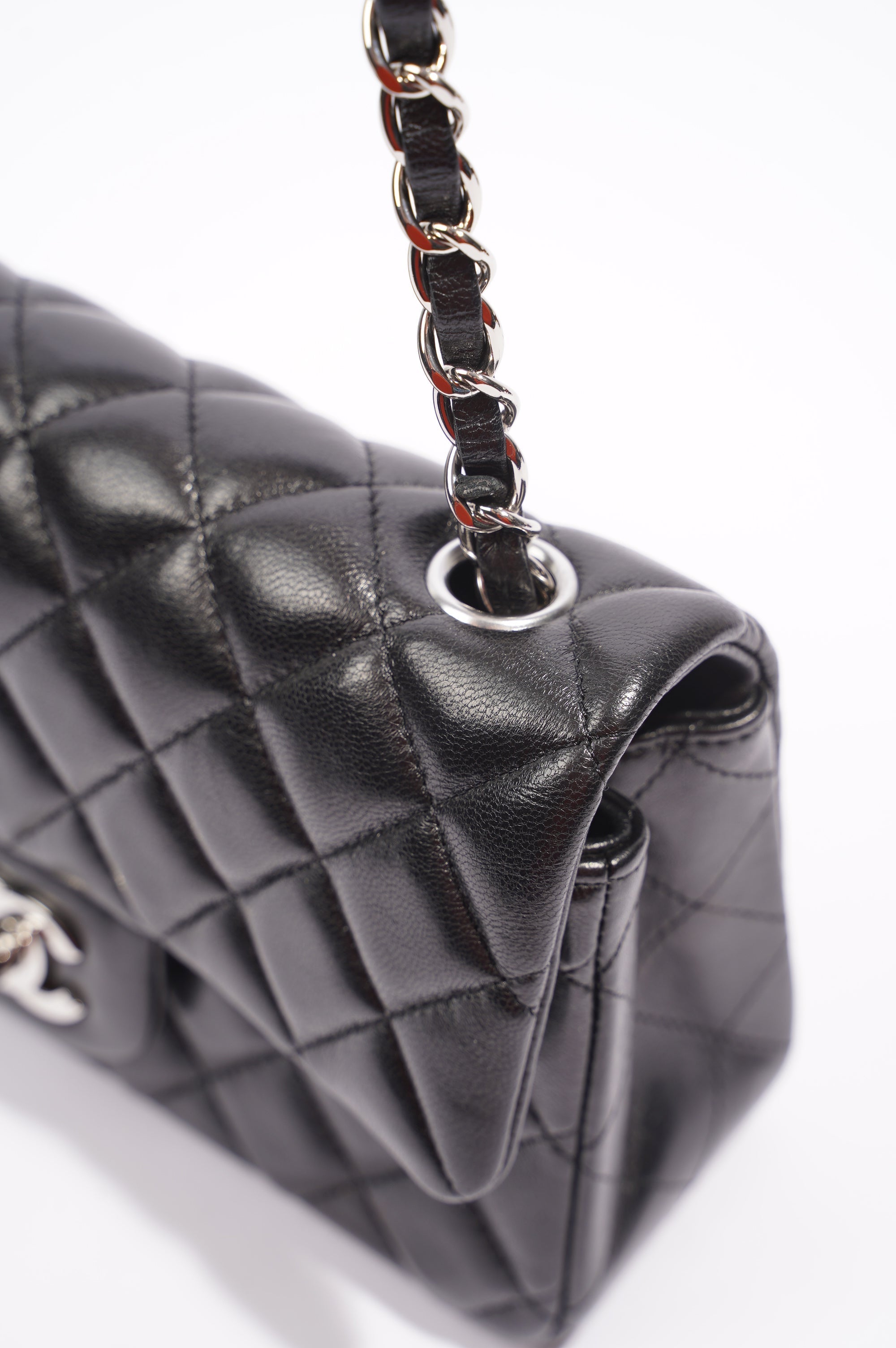 Chanel Womens Lambskin Flap Bag Black Mini