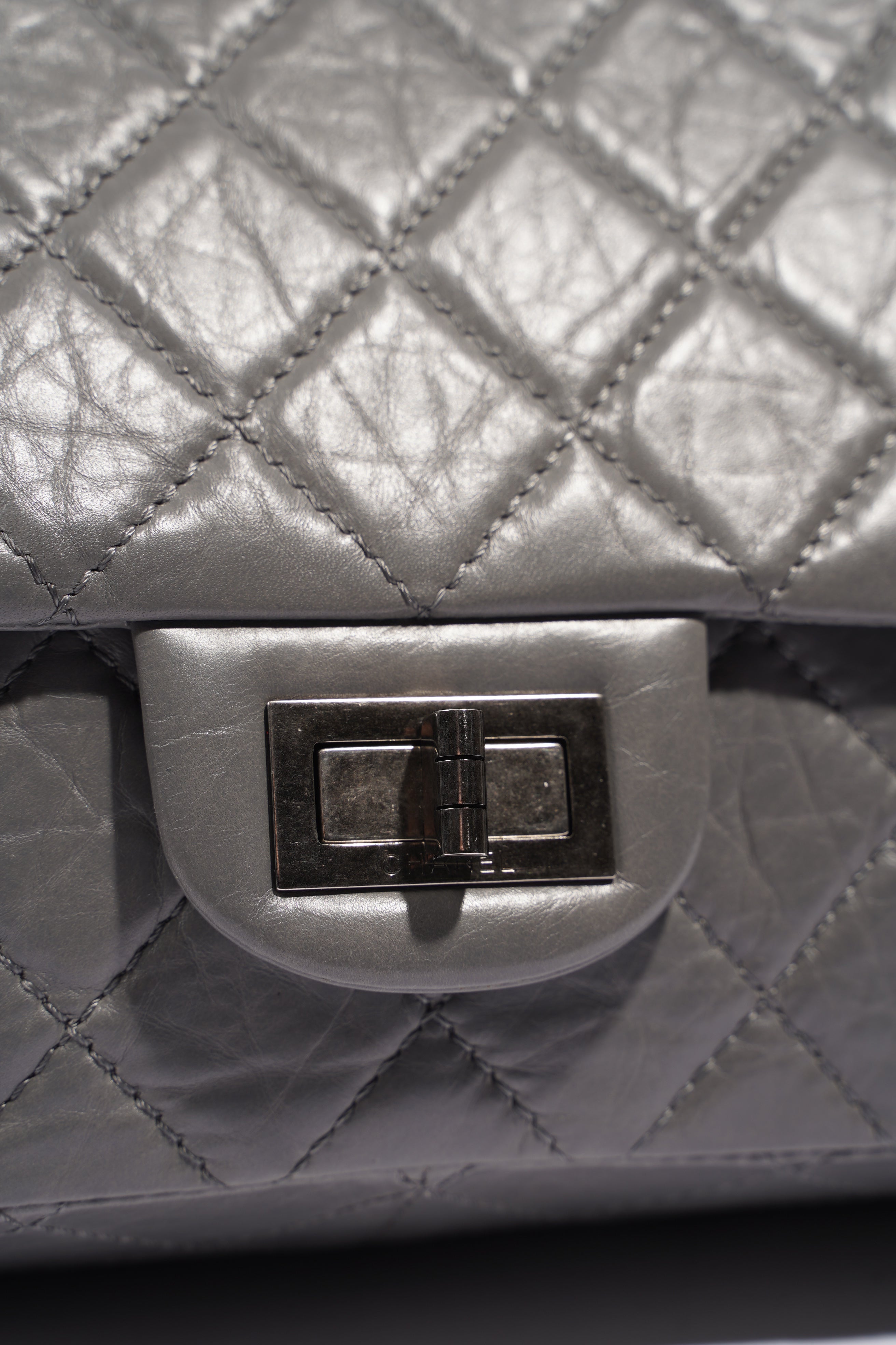 Chanel Womens 2.55 Lambskin Classic Flap Bag Grey