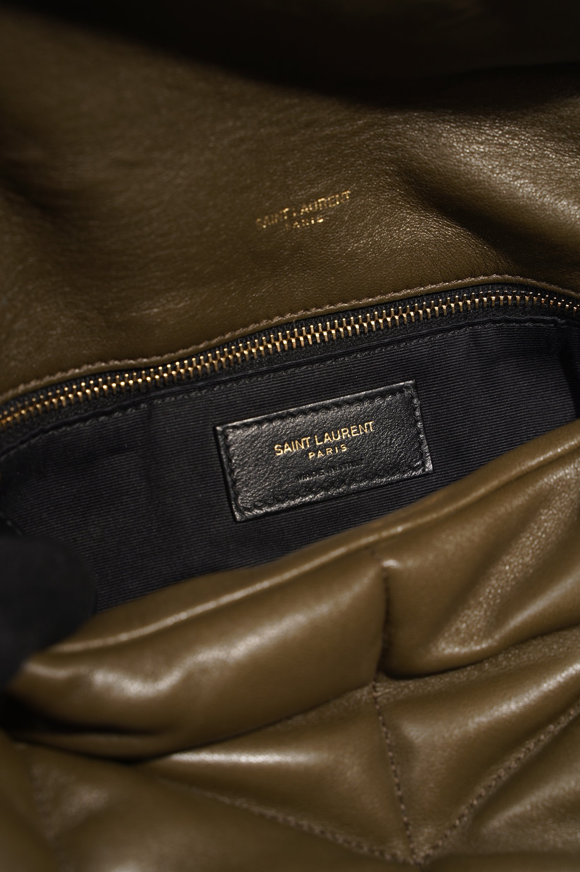 Saint Laurent Womens Lou Lou Puffer Khaki Medium