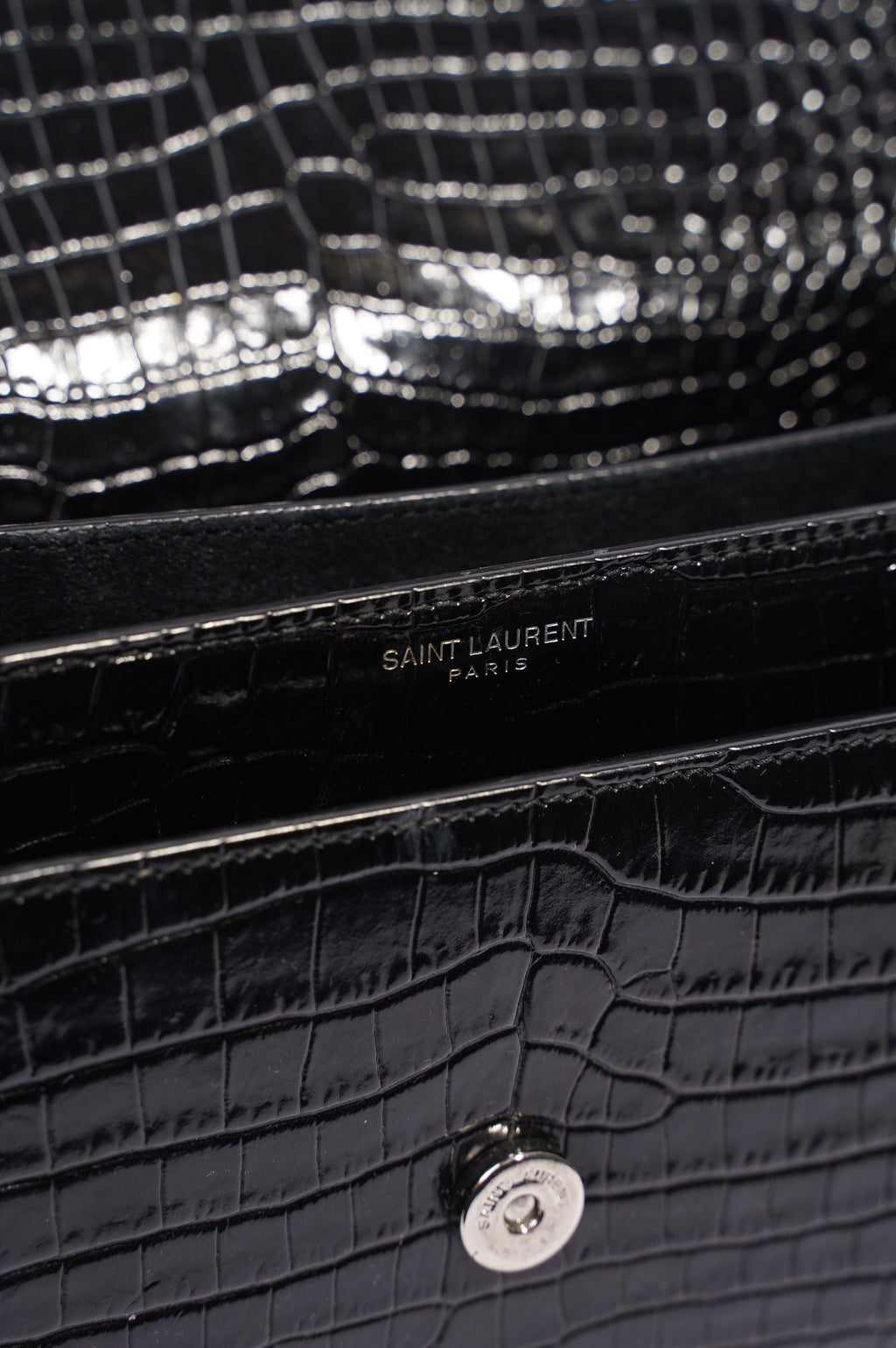 Saint Laurent Womens Sunset Bag Black Croc Medium