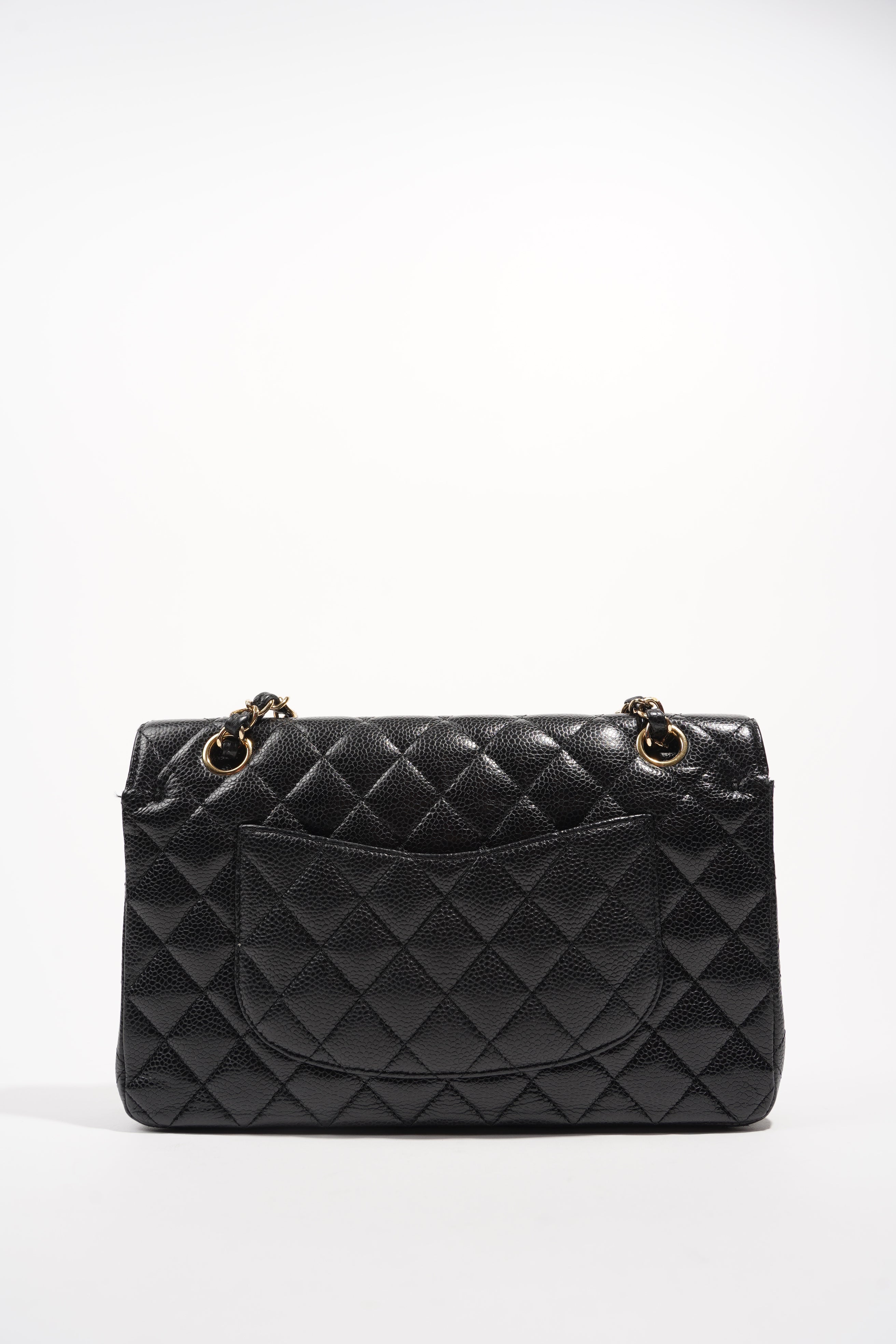 Chanel Womens Classic Flap Black Gold Medium