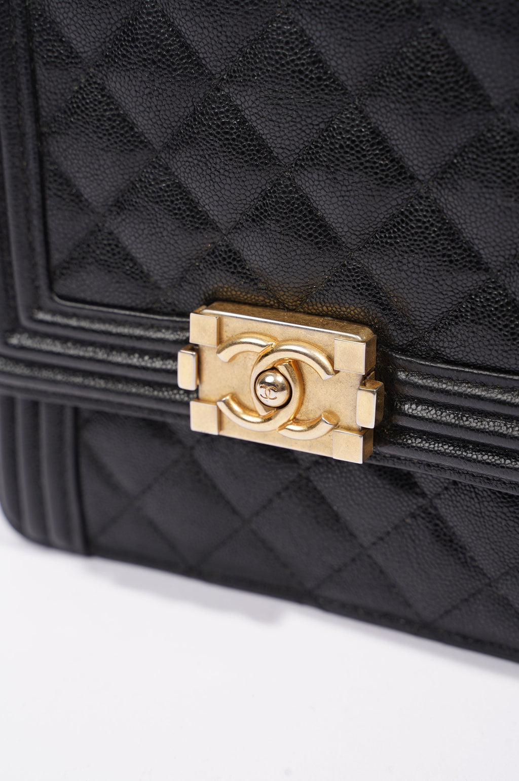 Chanel Womens North South Boy Bag Black Caviar Leather / Gold