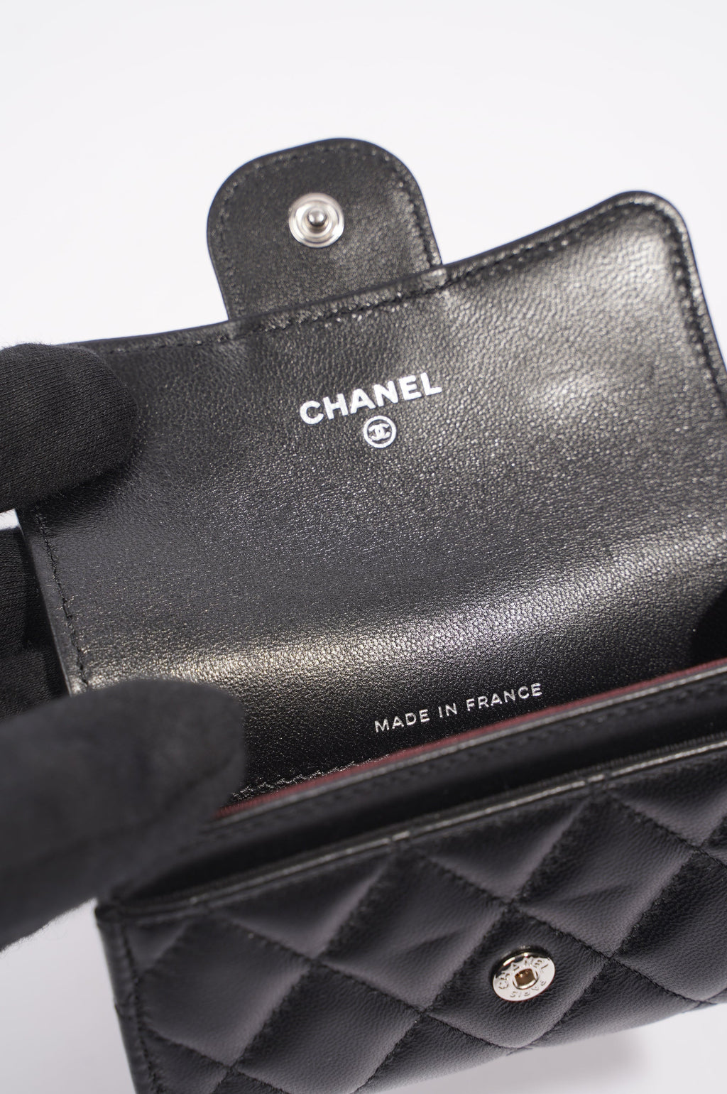 Chanel Womens Lambskin Quilted Flap Card Holder Black Leather