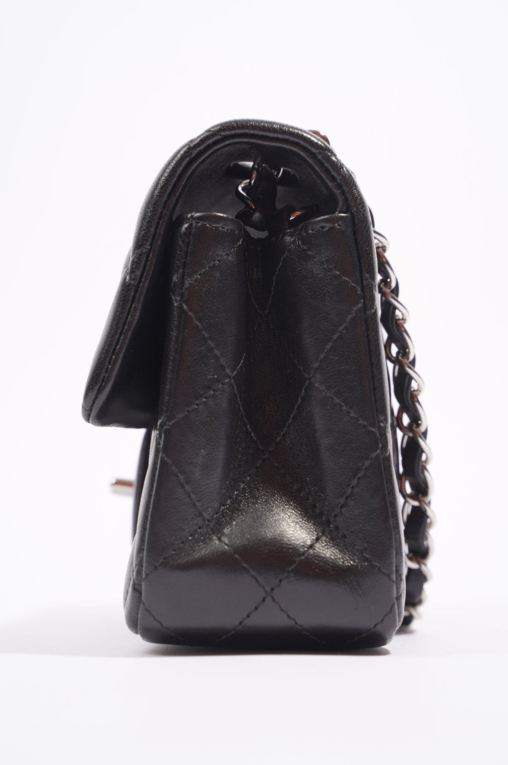 Chanel Womens Lambskin Flap Bag Black Mini
