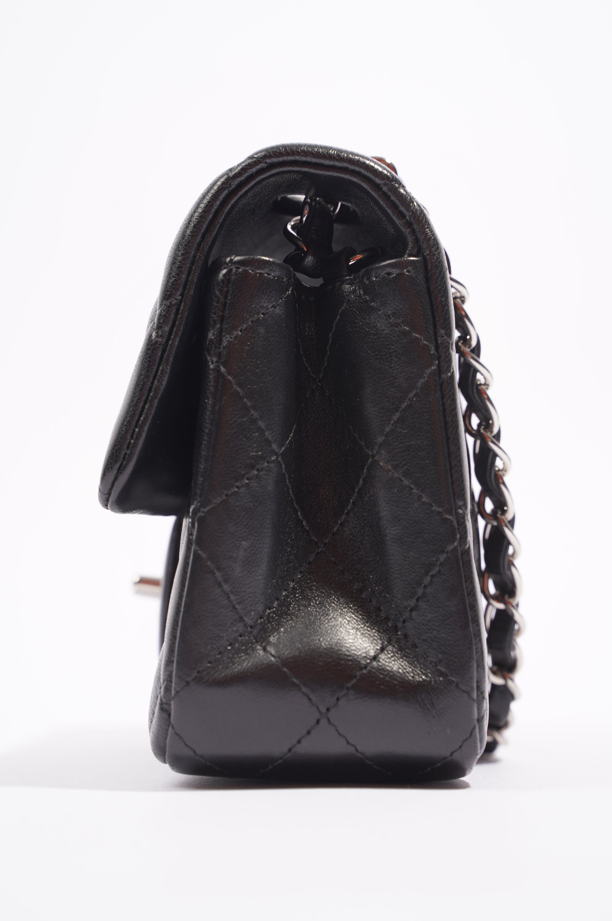 Chanel Womens Lambskin Flap Bag Black Mini