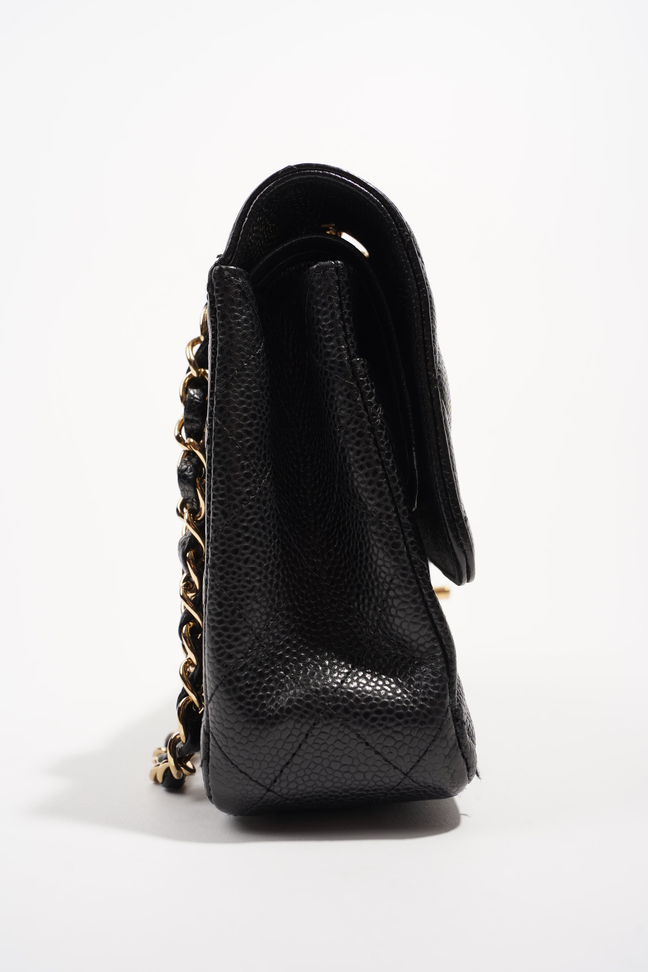 Chanel Womens Classic Flap Black Gold Medium