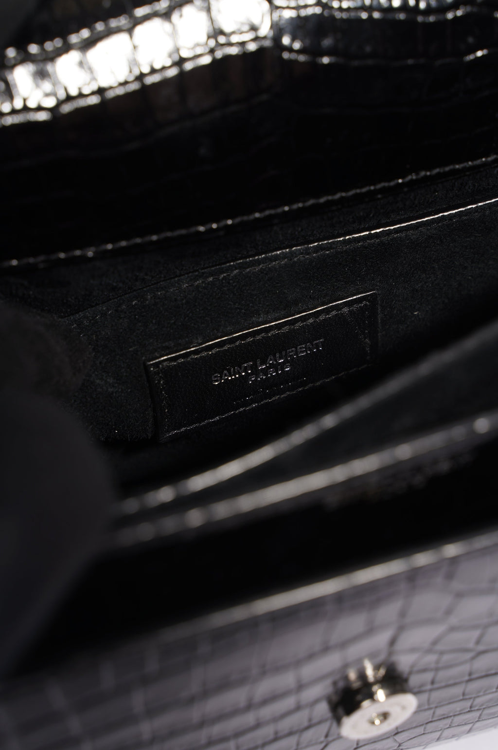 Saint Laurent Womens Sunset Bag Black Croc Medium