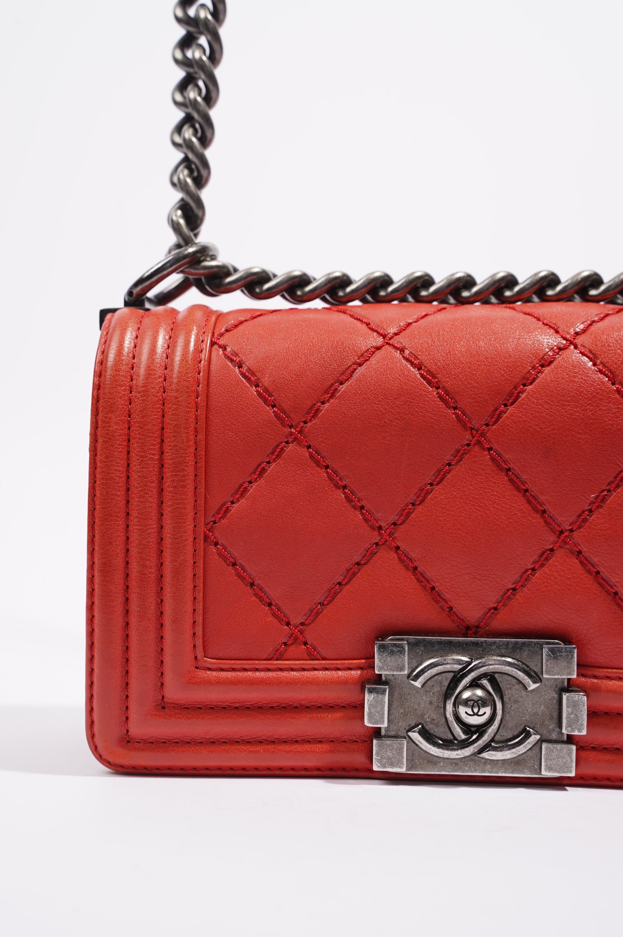 Chanel Womens Boy Bag Red Lambskin Small