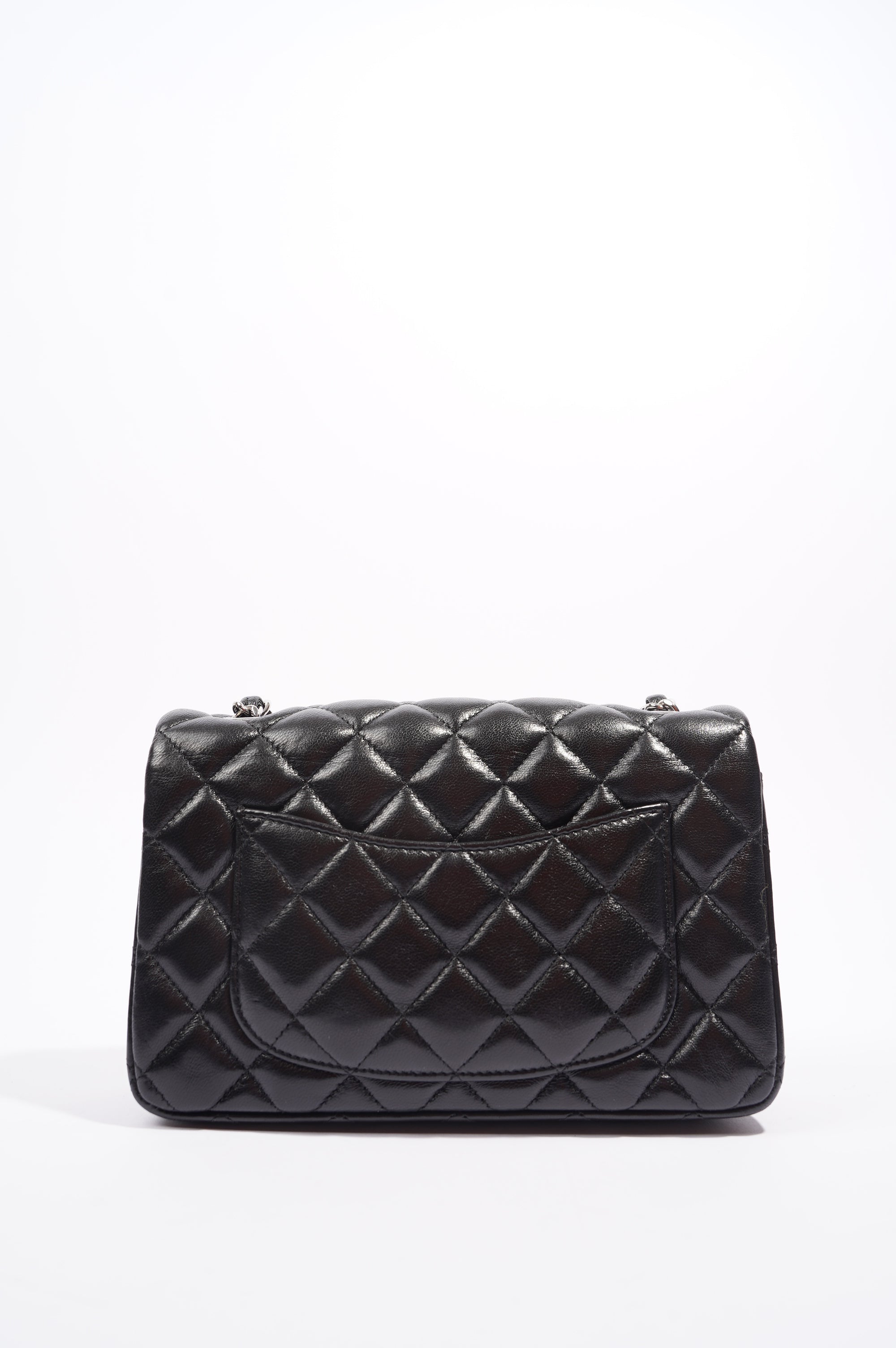 Chanel Womens Lambskin Flap Bag Black Mini