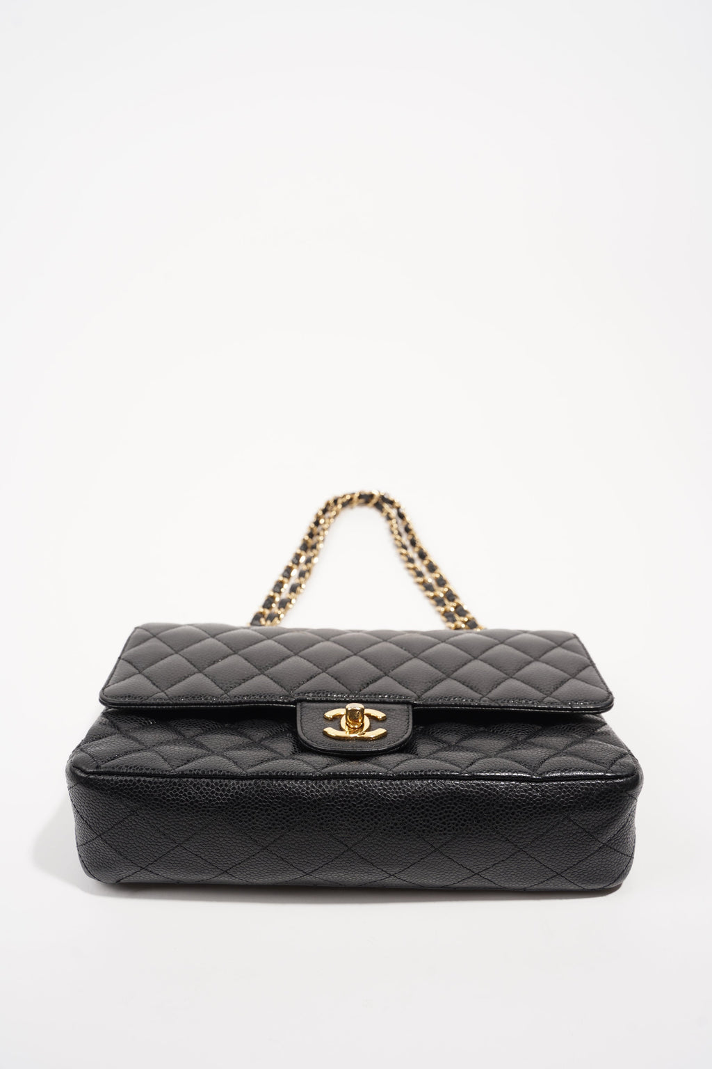 Chanel Womens Classic Flap Black Gold Medium