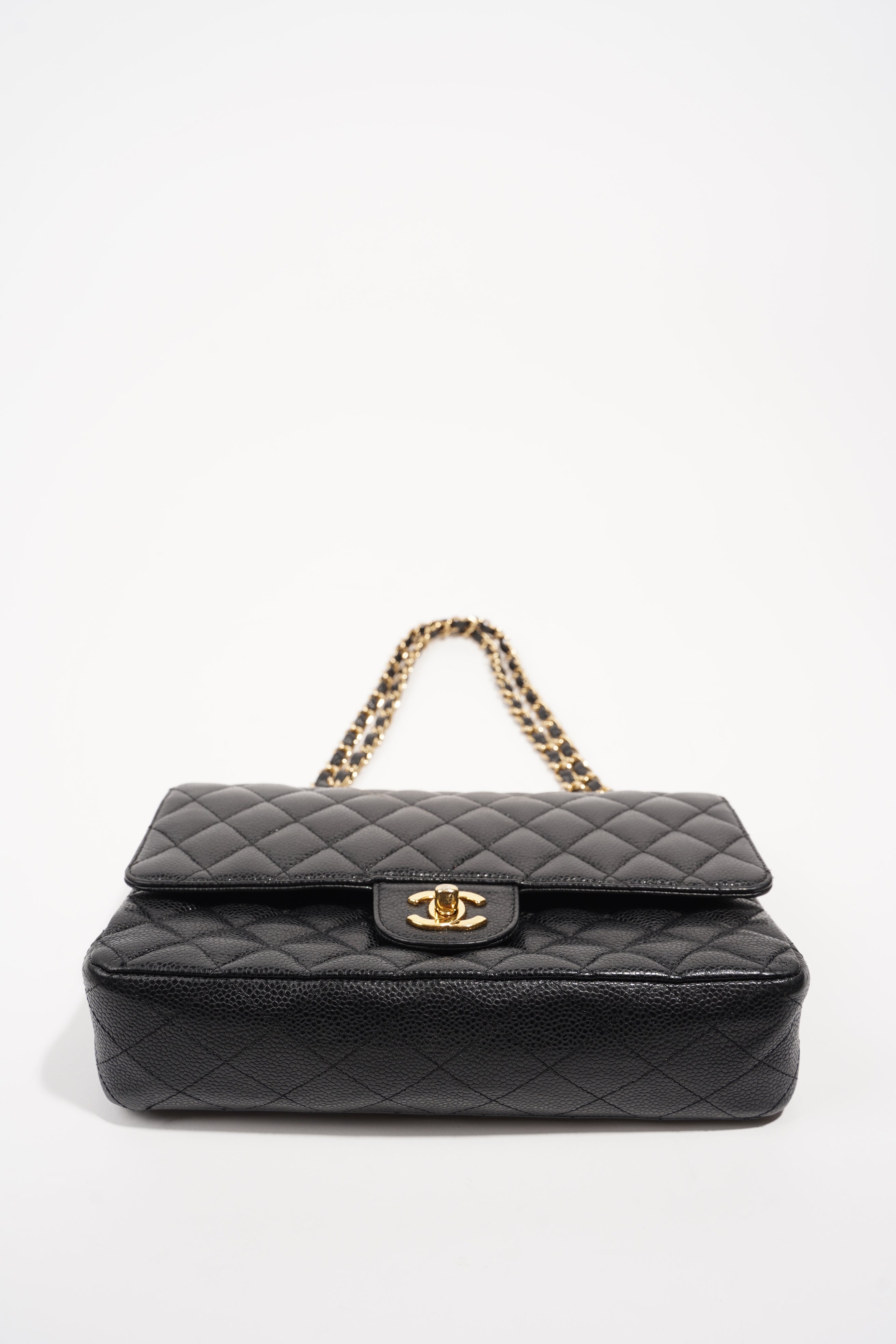 Chanel Womens Classic Flap Black Gold Medium