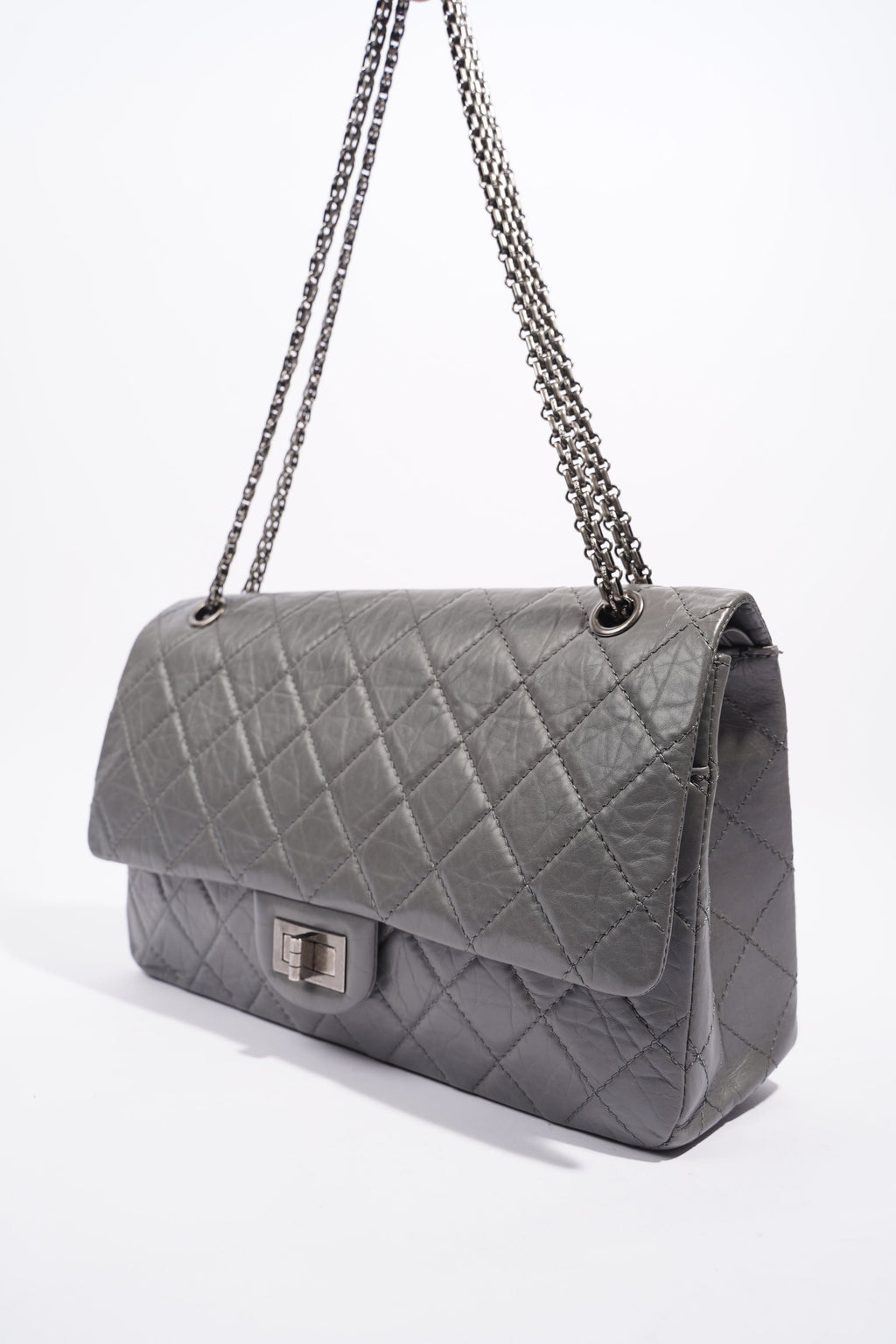 Chanel Womens 2.55 Lambskin Classic Flap Bag Grey