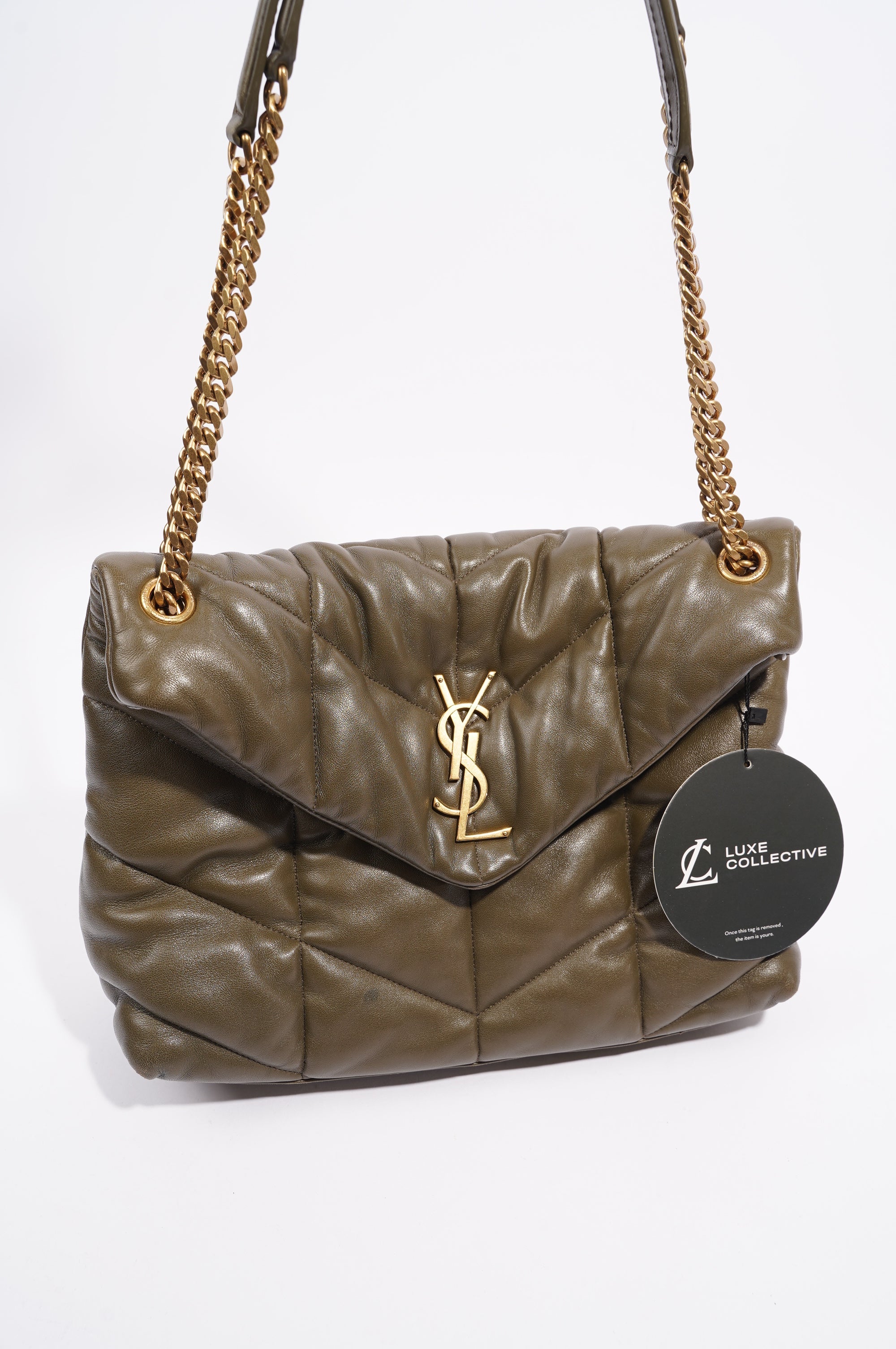 Saint Laurent Womens Lou Lou Puffer Khaki Medium
