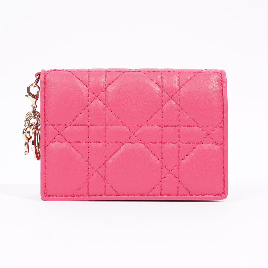 Christian Dior Womens Lady Dior Bi-Fold Wallet Pink Leather