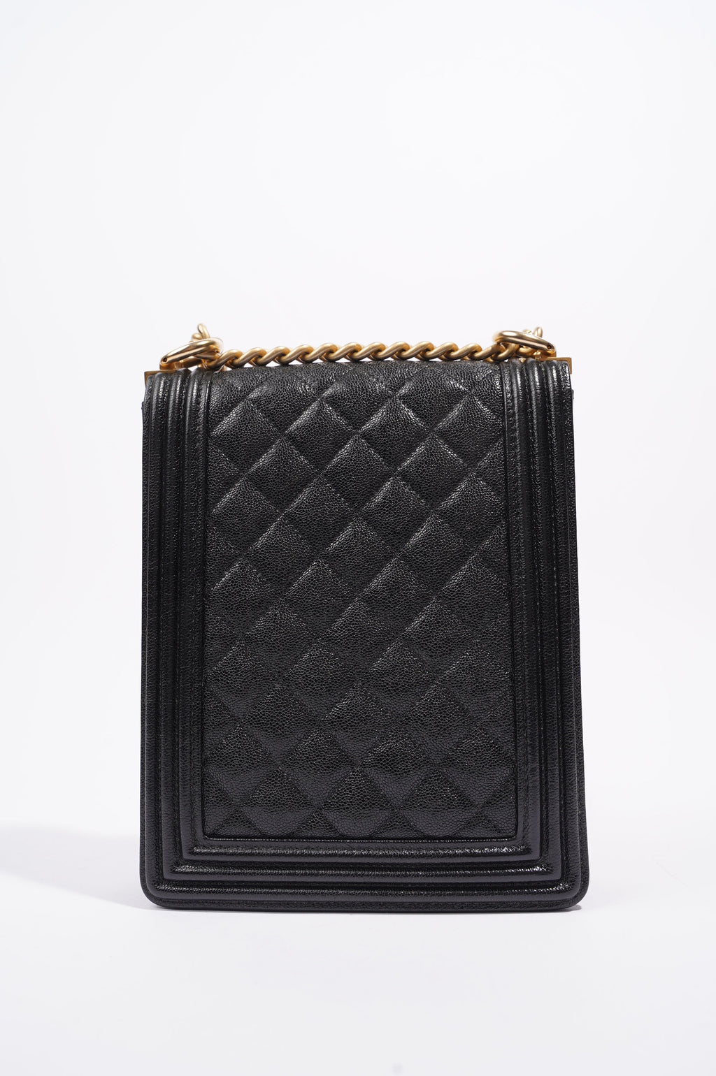 Chanel Womens North South Boy Bag Black Caviar Leather / Gold