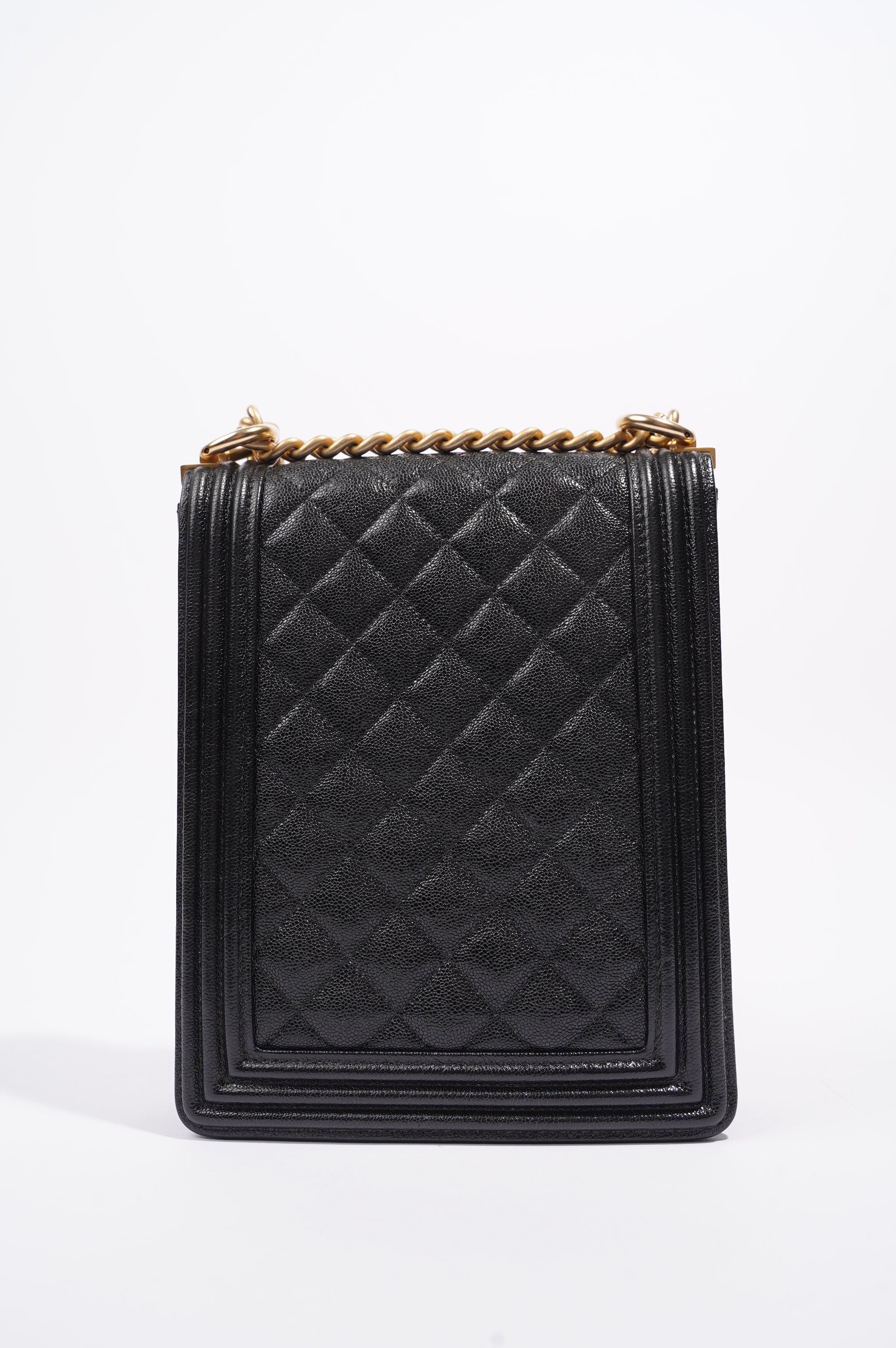 Chanel Womens North South Boy Bag Black Caviar Leather / Gold