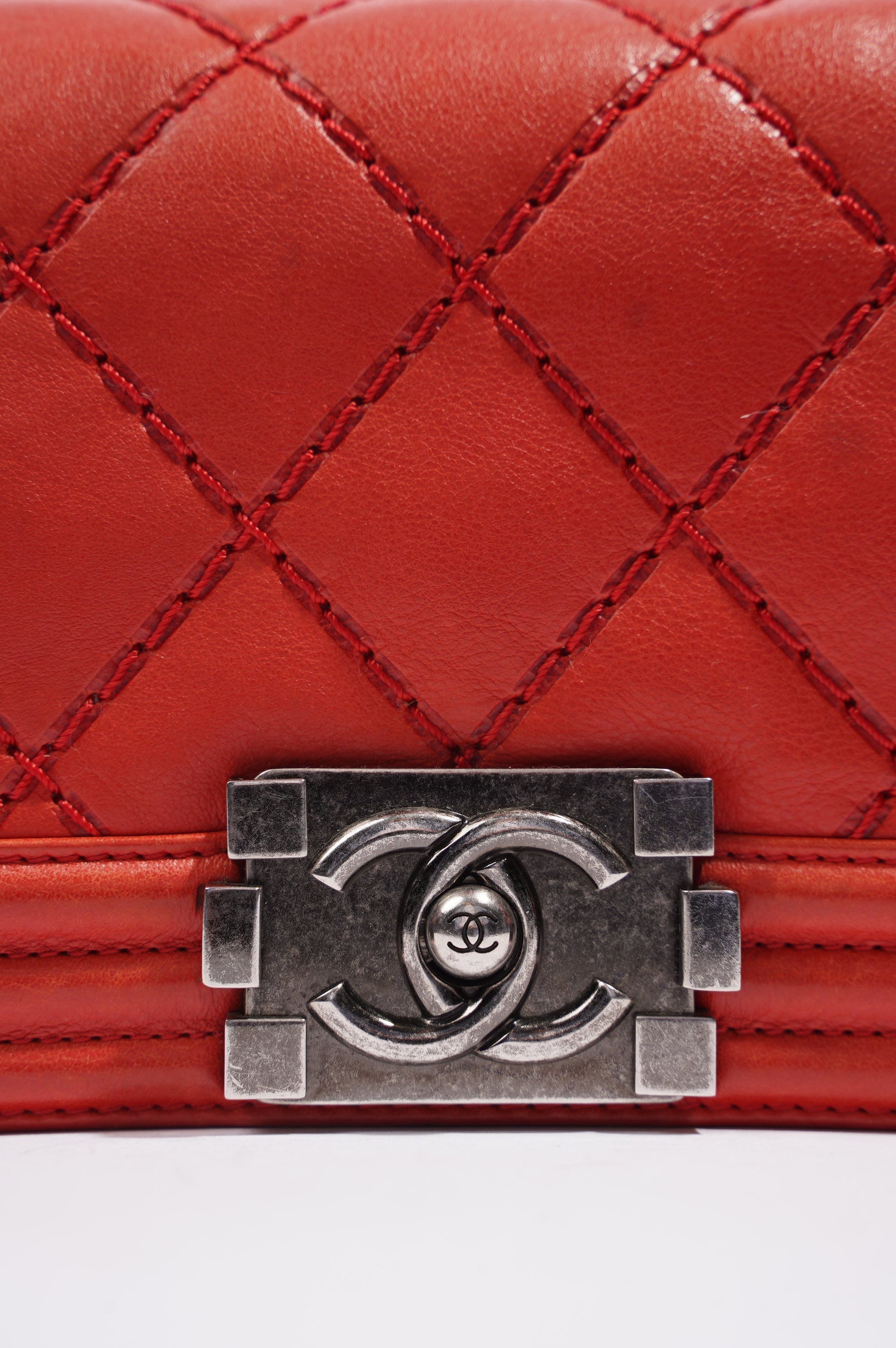 Chanel Womens Boy Bag Red Lambskin Small