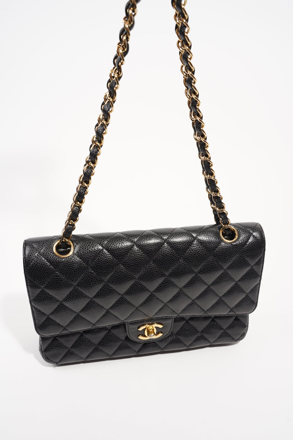 Chanel Womens Classic Flap Black Gold Medium