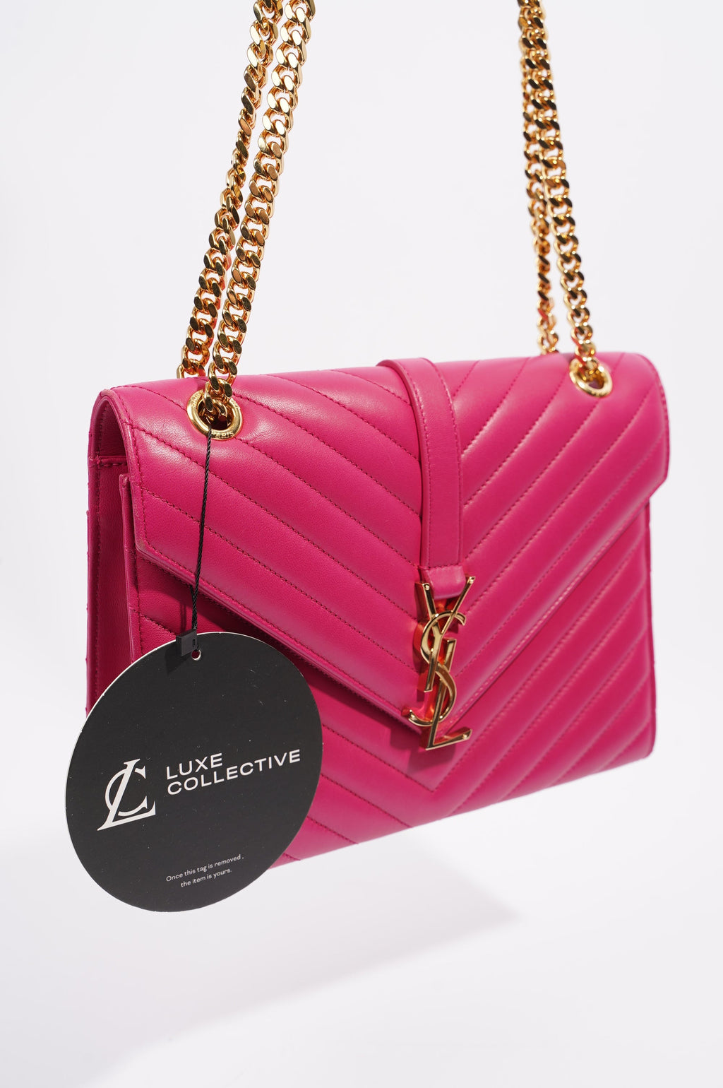 Saint Laurent Womens Chevron Envelope Bag Pink Medium