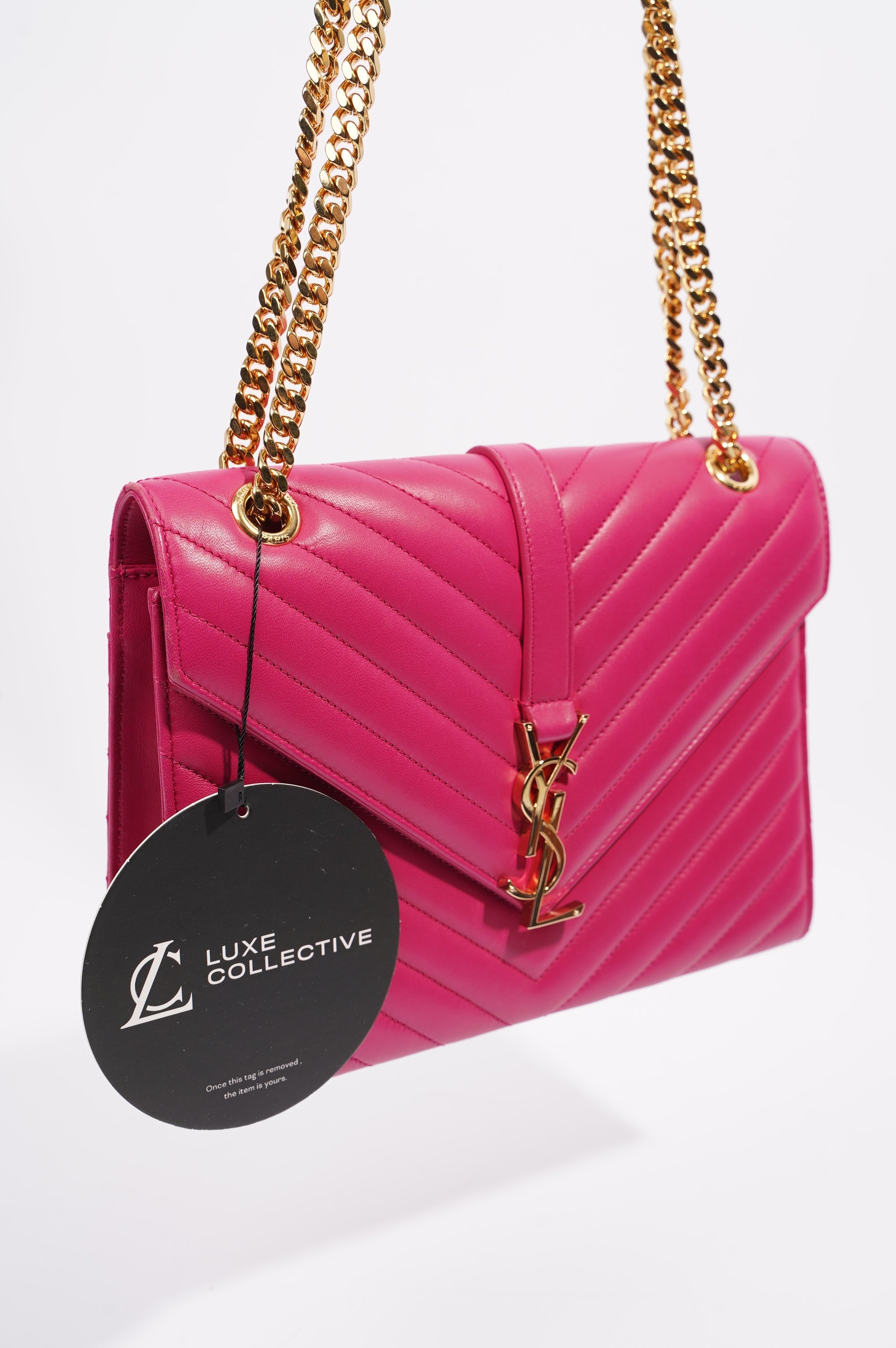 Saint Laurent Womens Chevron Envelope Bag Pink Medium