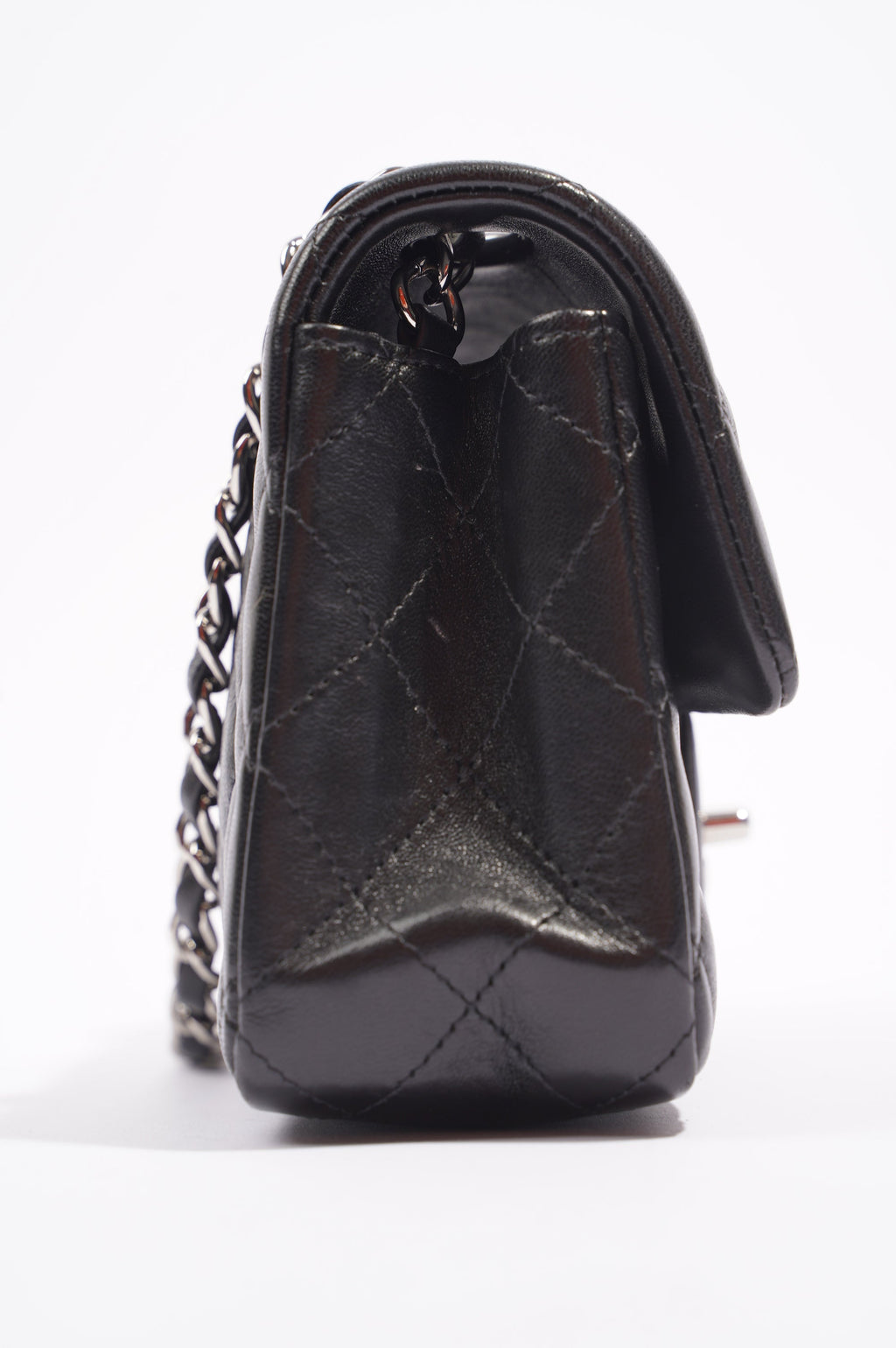 Chanel Womens Lambskin Flap Bag Black Mini