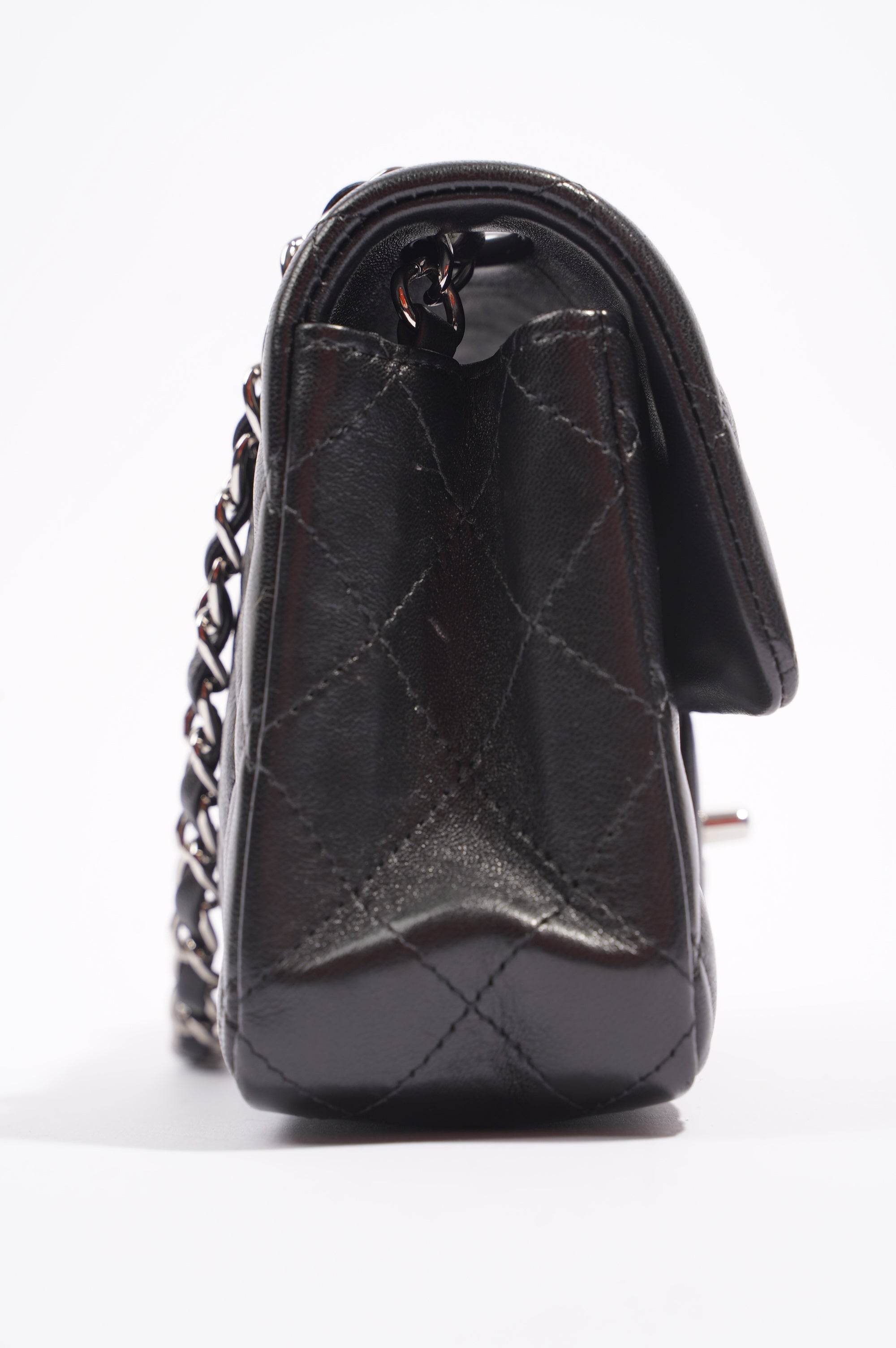 Chanel Womens Lambskin Flap Bag Black Mini