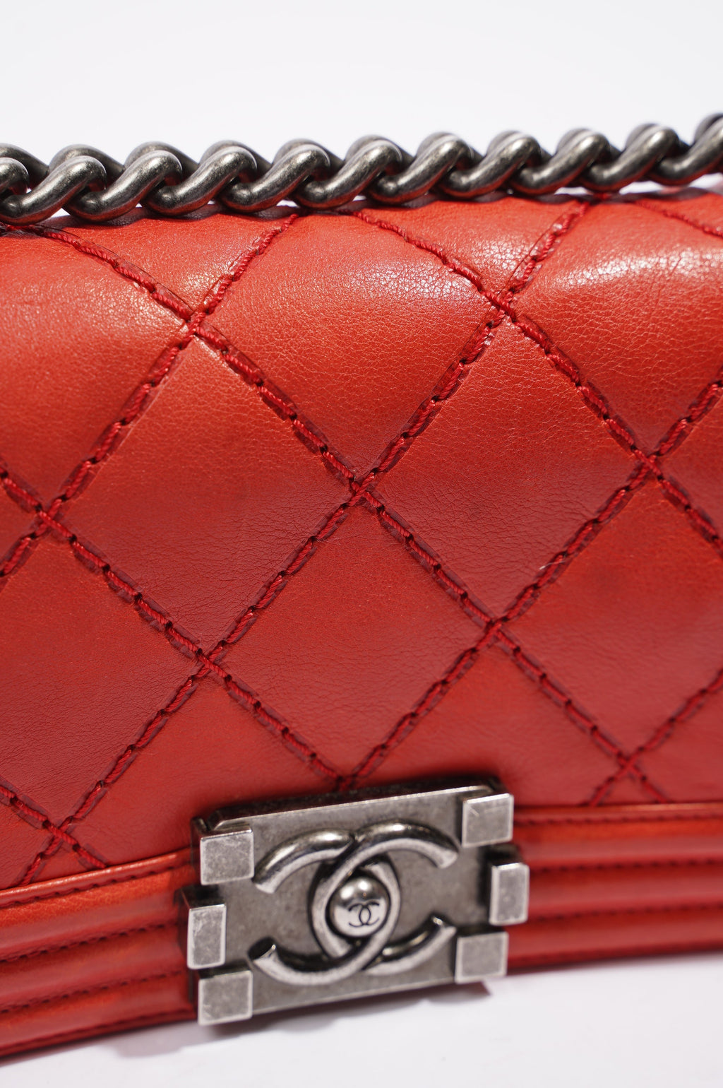 Chanel Womens Boy Bag Red Lambskin Small