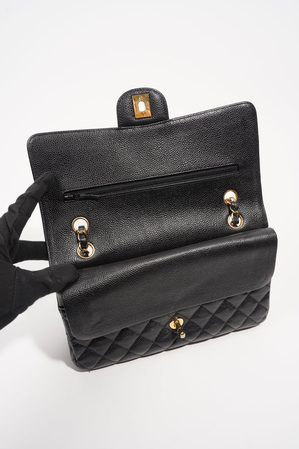 Chanel Womens Classic Flap Black Gold Medium