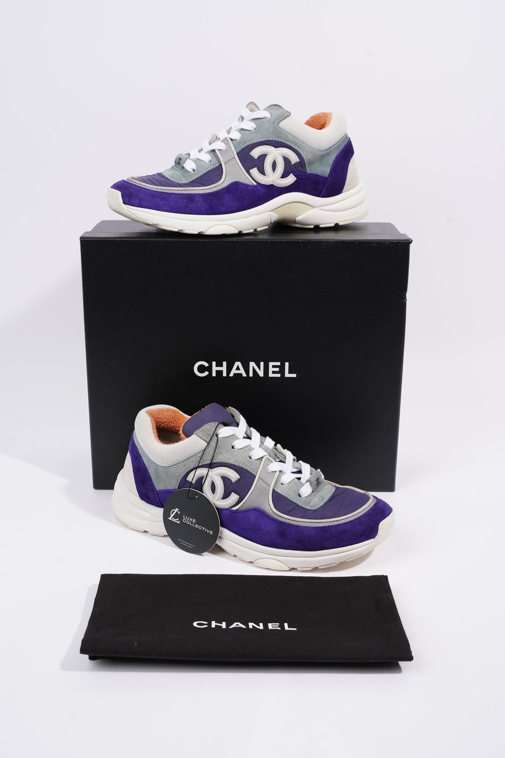 Chanel Womens CC Logo Sneaker Blue / White / Orange EU 39 / UK 6