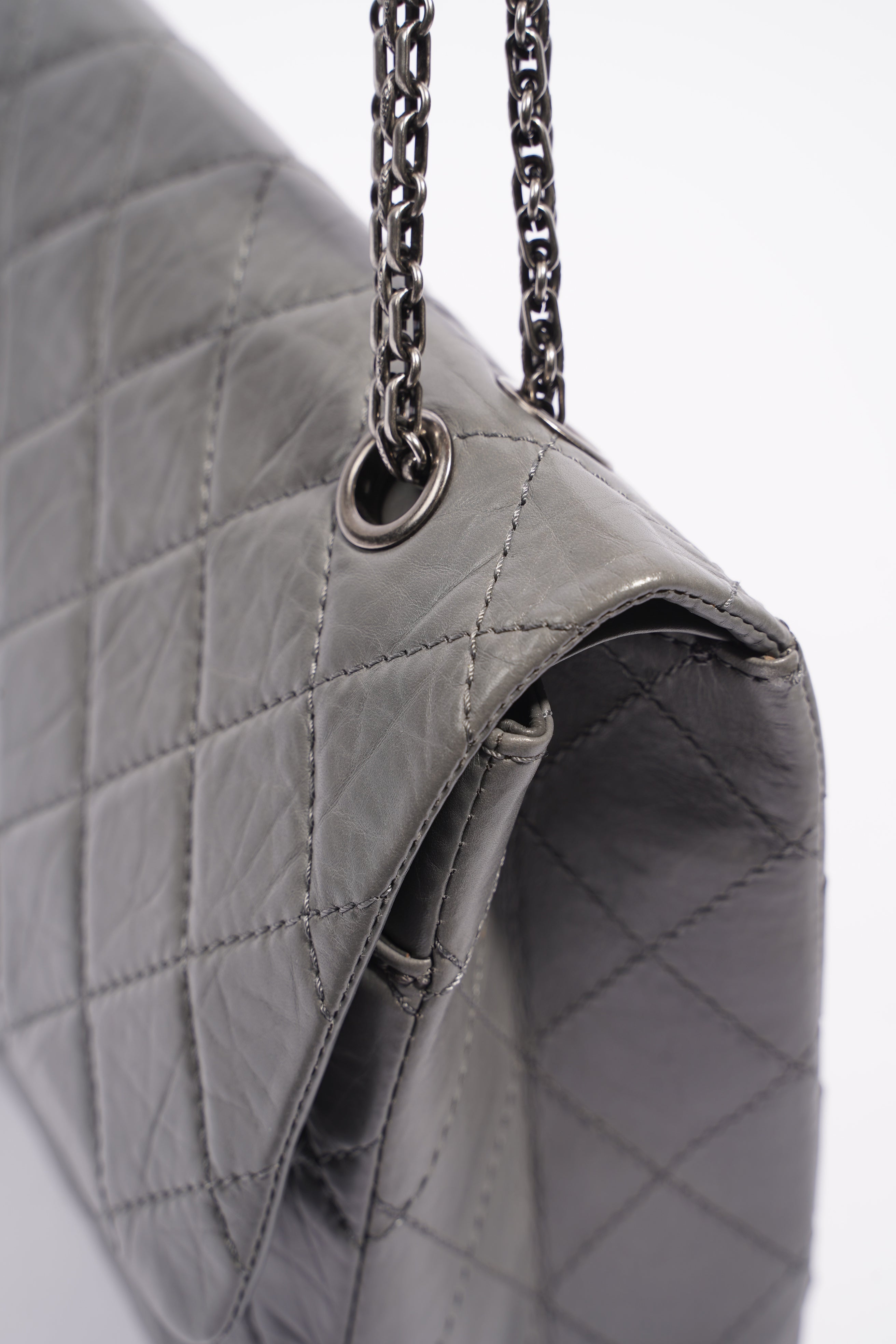 Chanel Womens 2.55 Lambskin Classic Flap Bag Grey
